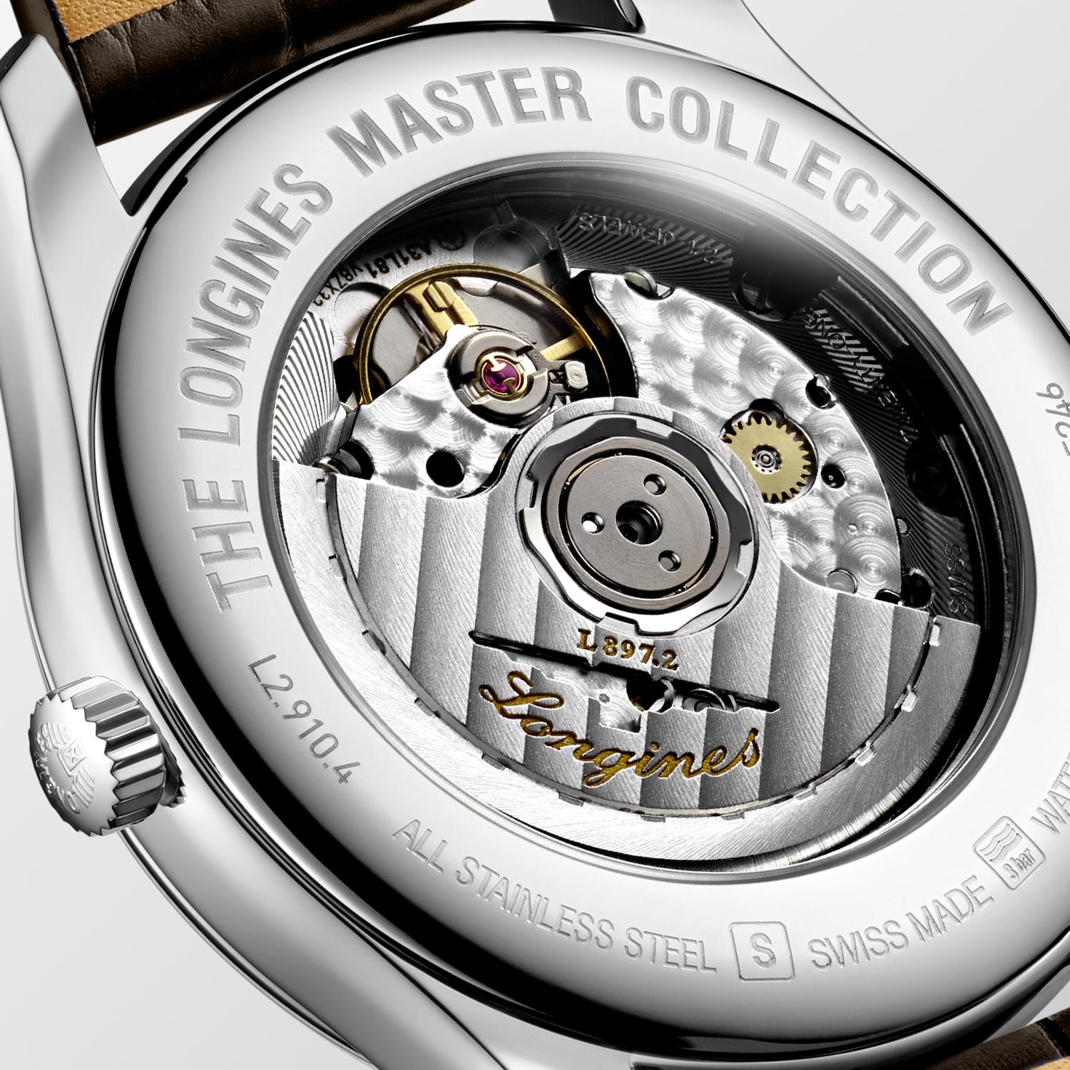 Gents Longines Master Collection Automatic Annual Calendar Silver Barlycorn Dial Steel 40mm Case Brown Strap
