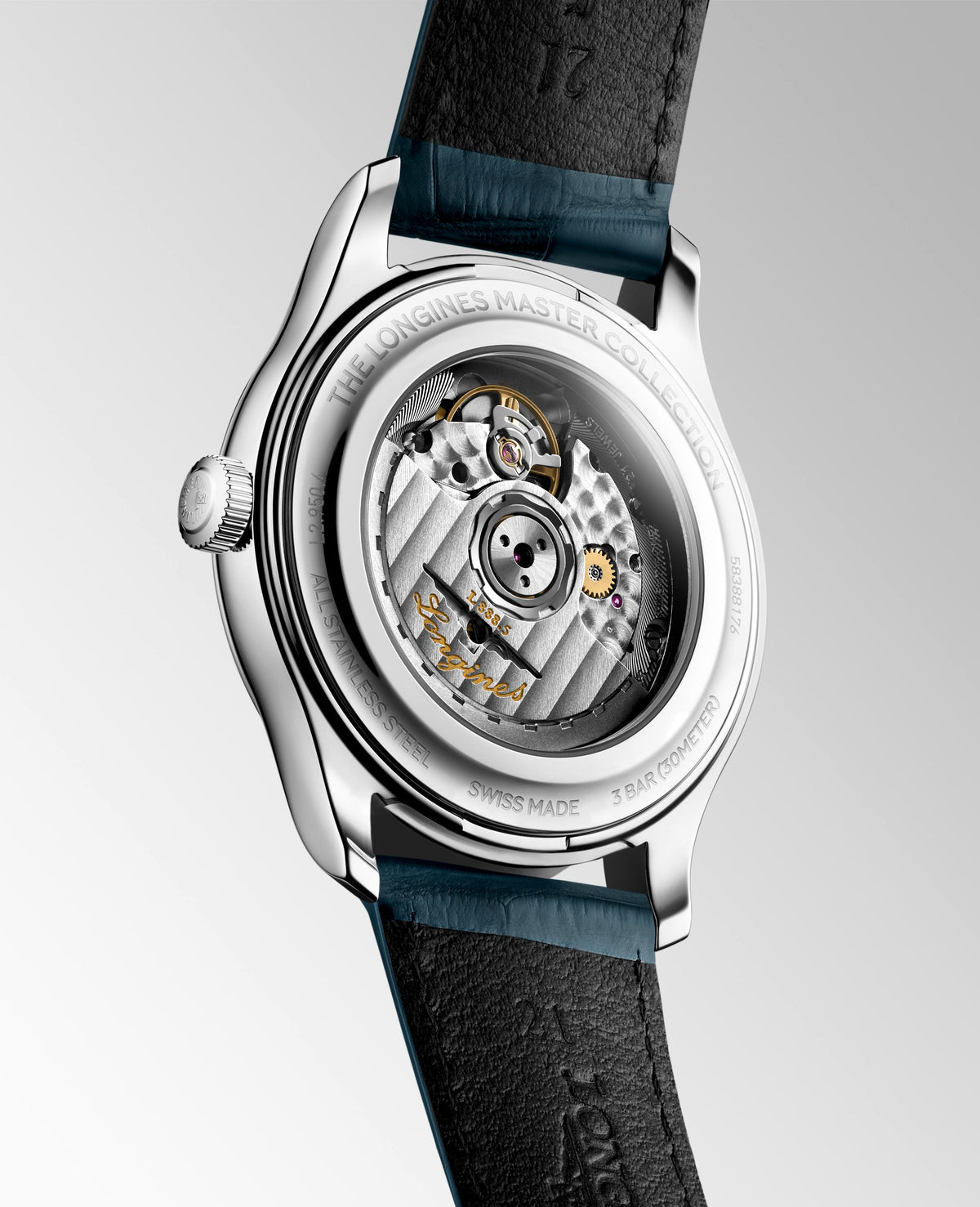 Gents Longines 41mm Master Collection Automatic Steel Case Silver Arabic Numeral Dial Navy Strap L2.950.4.73.2