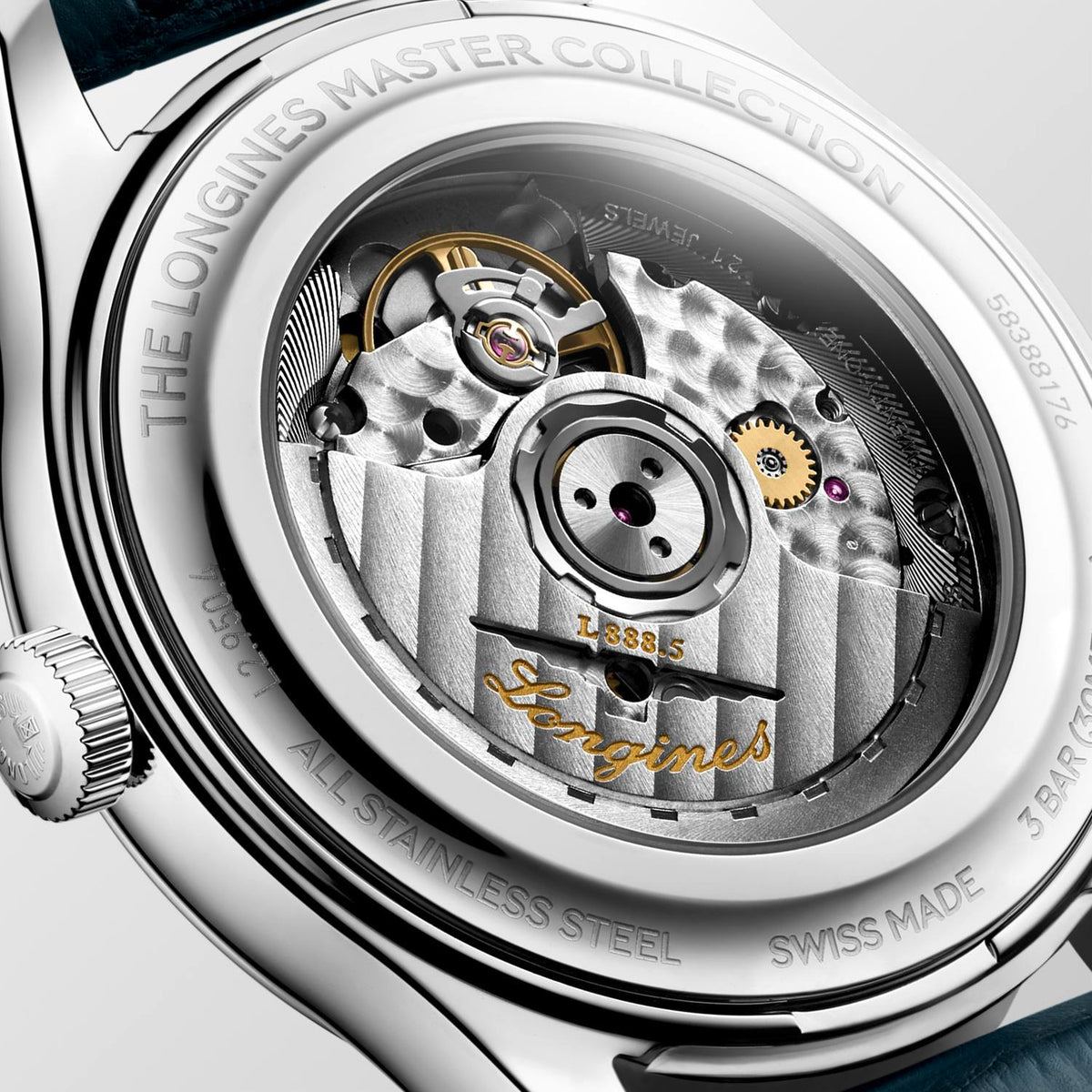 Gents Longines 41mm Master Collection Automatic Steel Case Silver Arabic Numeral Dial Navy Strap L2.950.4.73.2