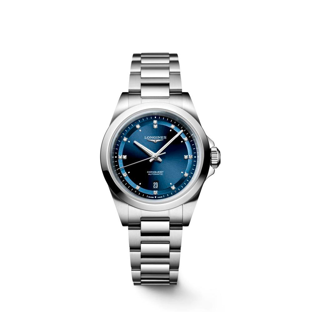 Ladies Longines Conquest Automatic 30mm Steel Blue Diamond Dial