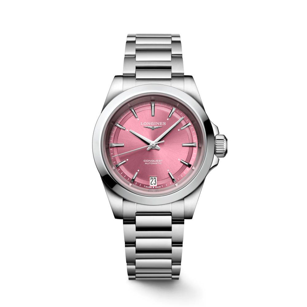 Ladies Longines Conquest Automatic 34mm Steel Pink Dial