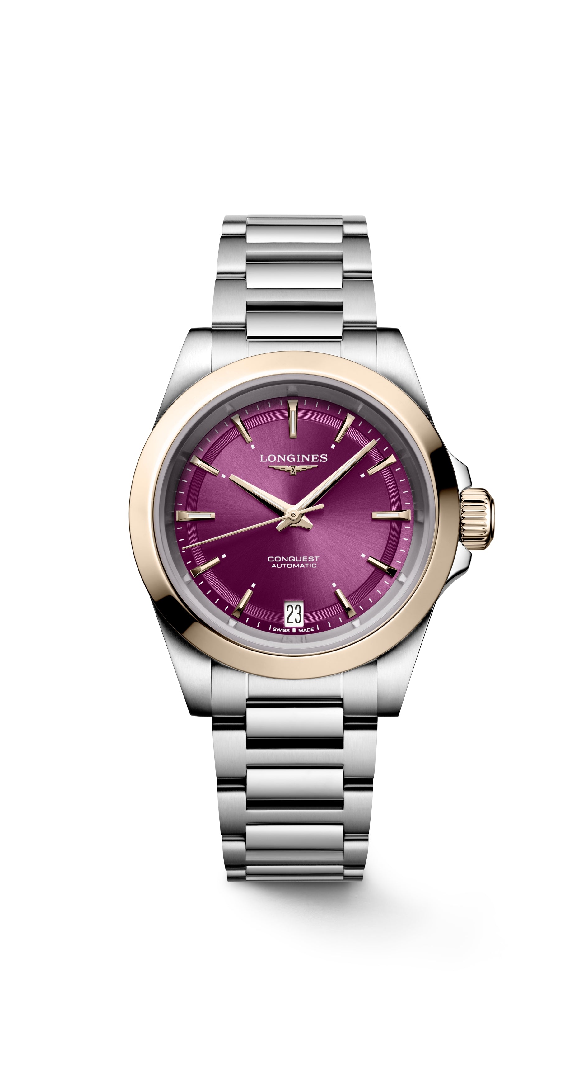 Longines Conquest Auto 34mm Steel 18ct RG PVD Case Pink Dial