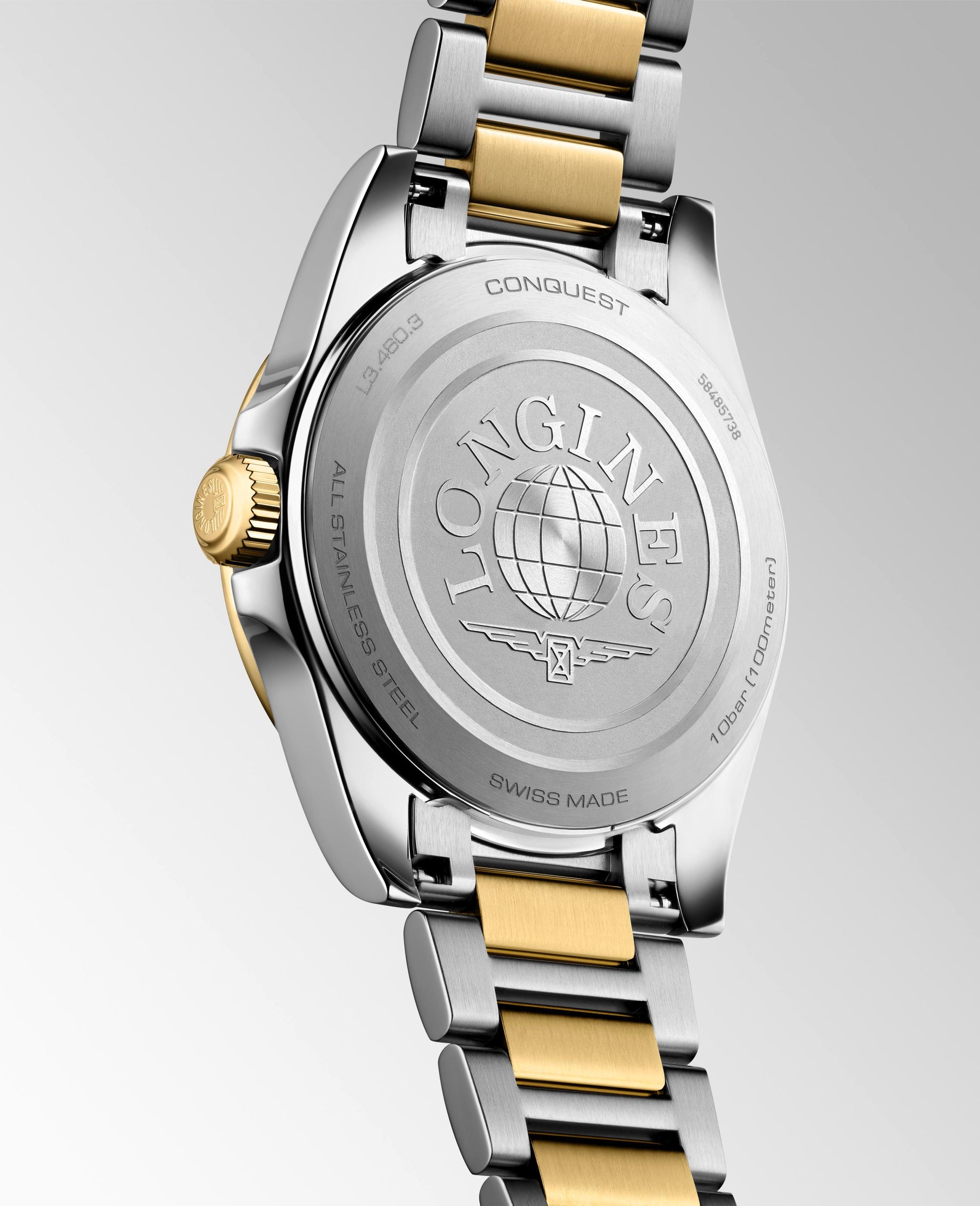 Ladies Longines Conquest Quartz 34mm Steel and Yellow Gold PVD Bracelet White Index Dial with Date L3.460.3.12.7
