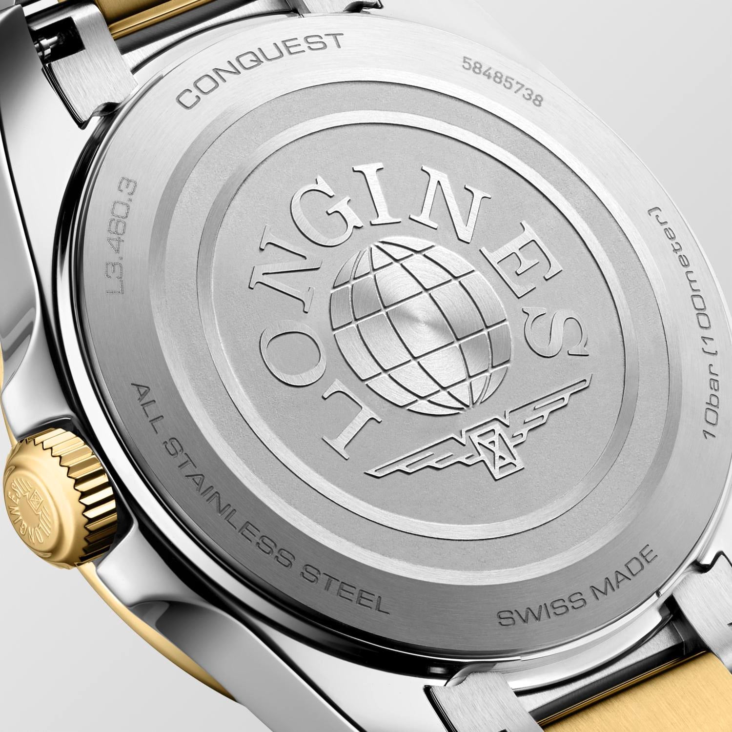 Ladies Longines Conquest Quartz 34mm Steel and Yellow Gold PVD Bracelet White Index Dial with Date L3.460.3.12.7