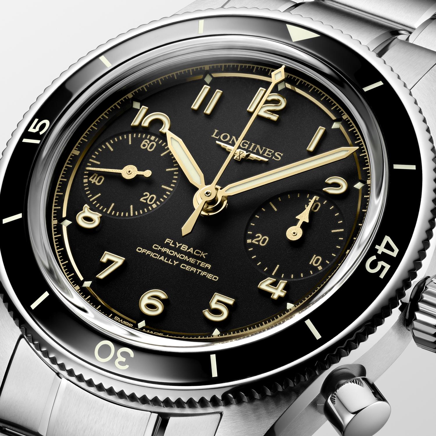 Gents Longines Spirit Chrono Pilot Flyback 39.5mm Steel & Ceramic Black Dial