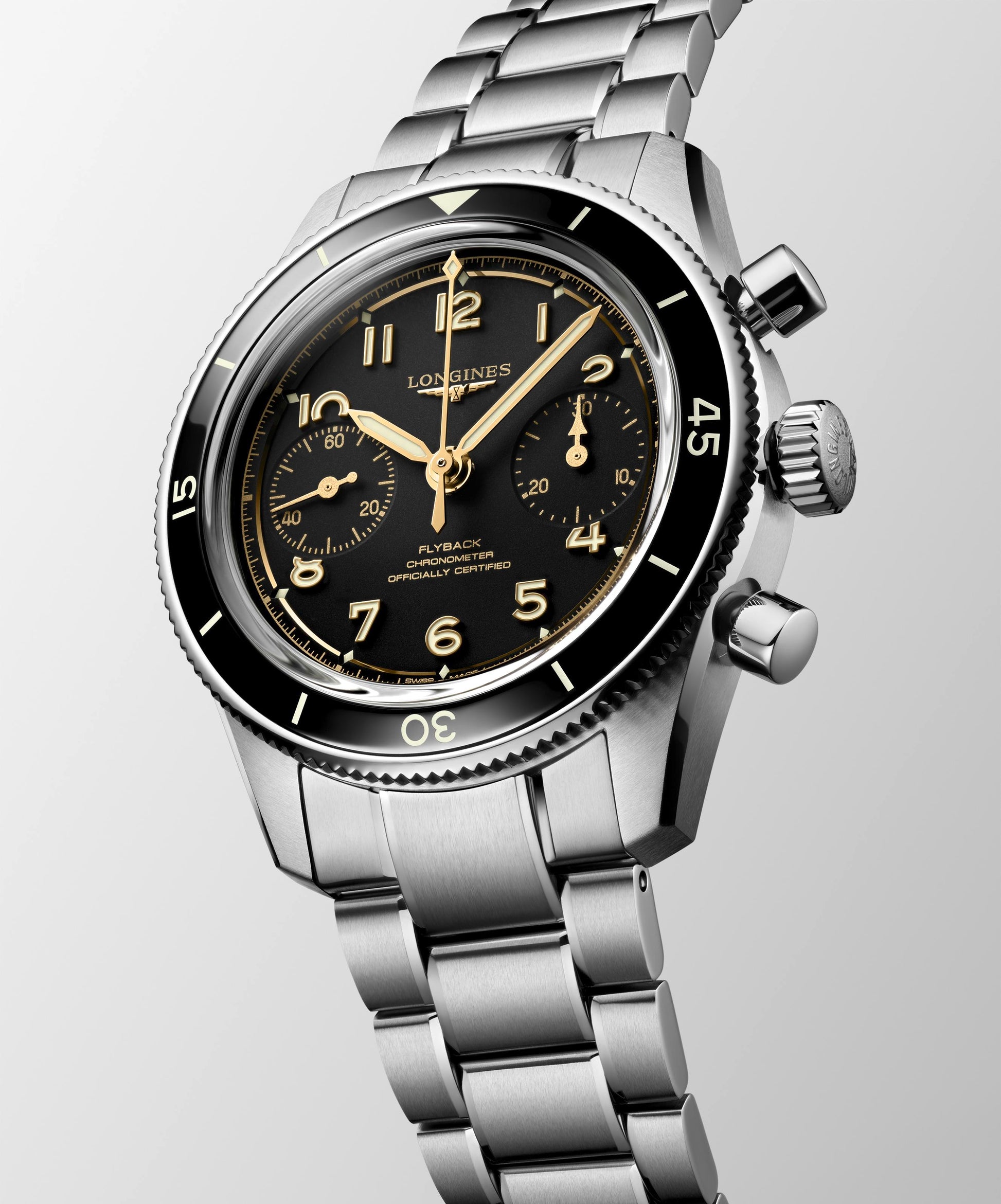 Gents Longines Spirit Chrono Pilot Flyback 39.5mm Steel & Ceramic Black Dial