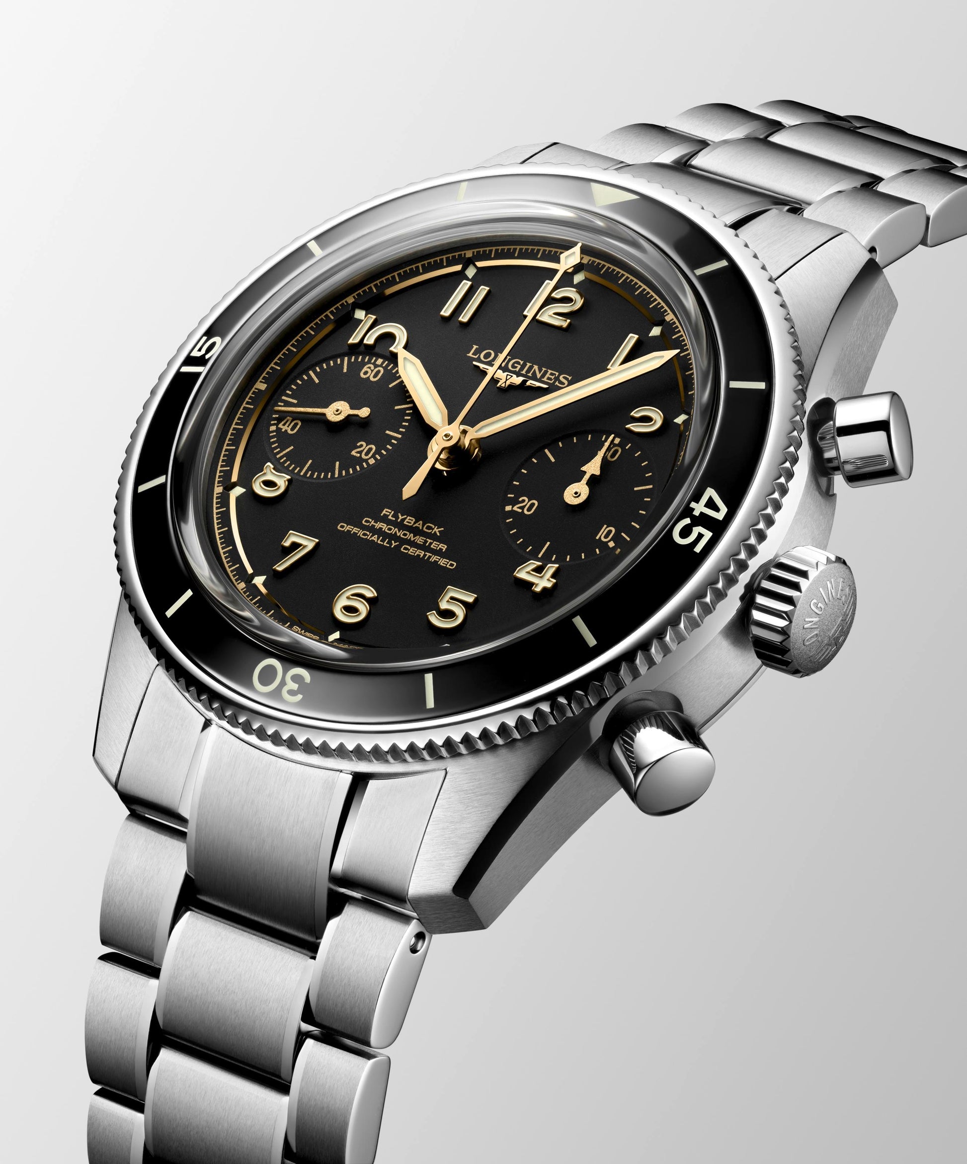 Gents Longines Spirit Chrono Pilot Flyback 39.5mm Steel & Ceramic Black Dial