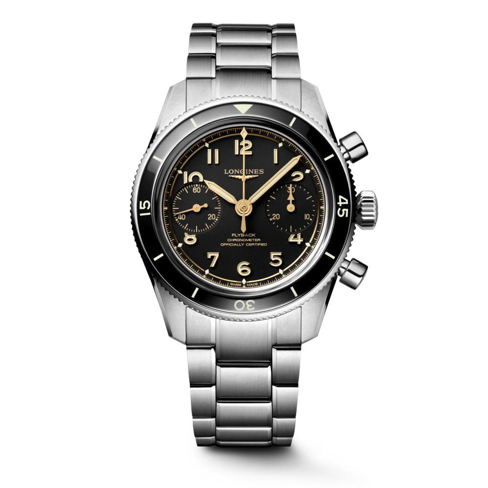 Gents Longines Spirit Chrono Pilot Flyback 39.5mm Steel & Ceramic Black Dial