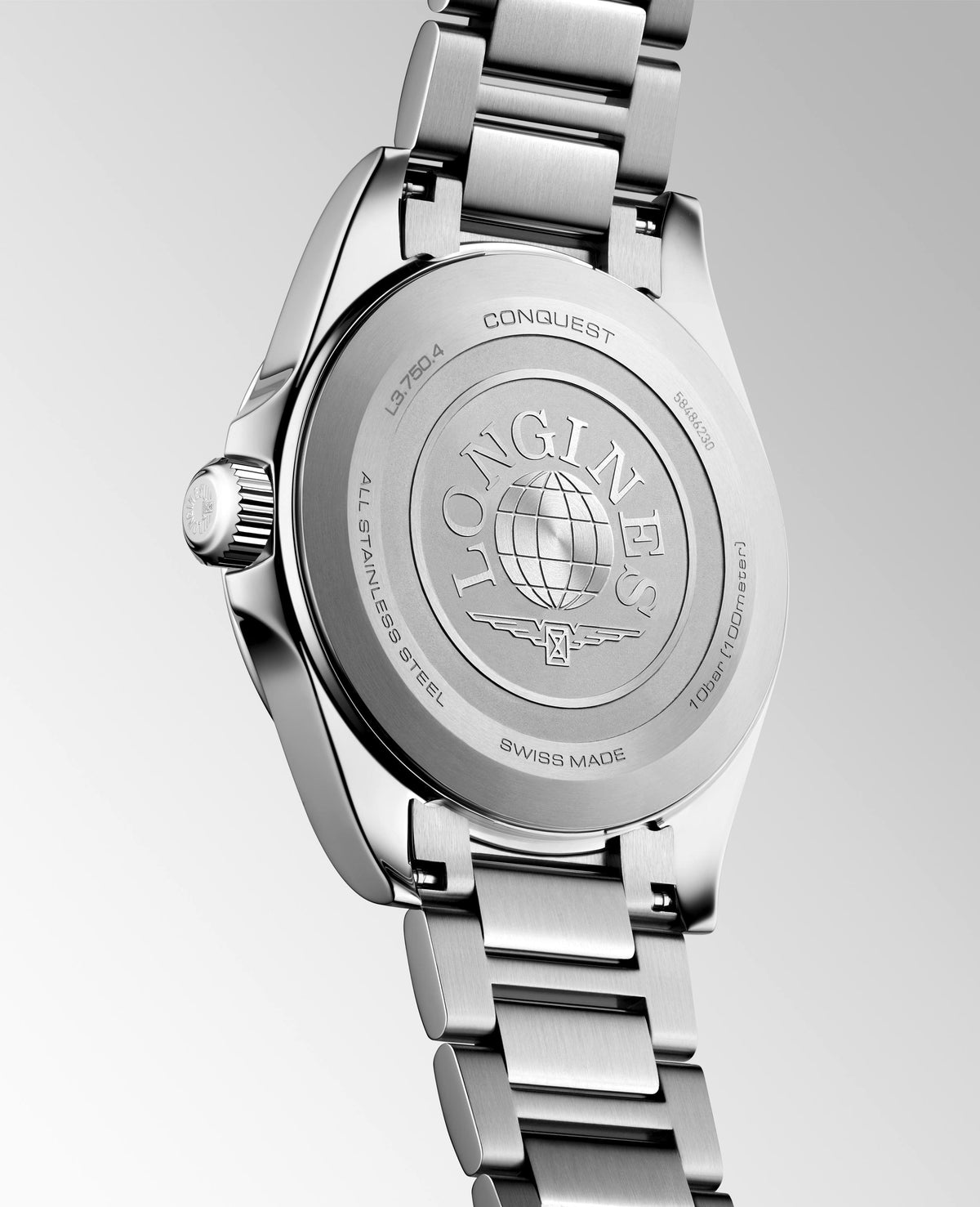 Gents Longines 38mm Conquest Quartz Steel Bracelet Green Index Dial with Date L3.750.4.09.6
