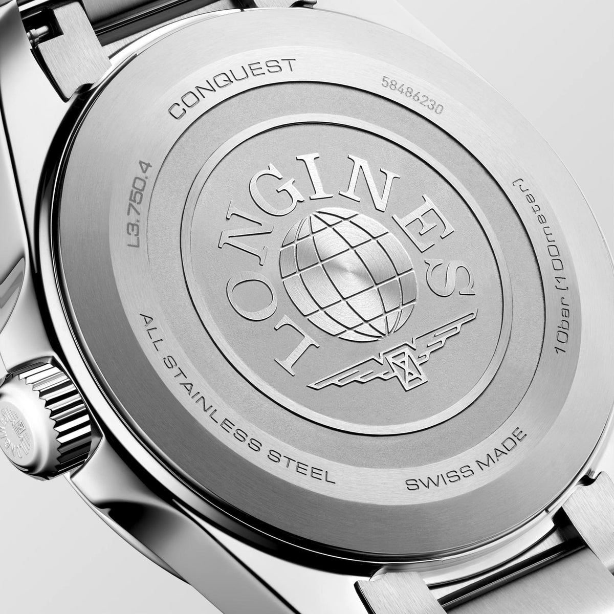 Gents Longines 38mm Conquest Quartz Steel Bracelet Black Index Dial with Date L3.750.4.52.6