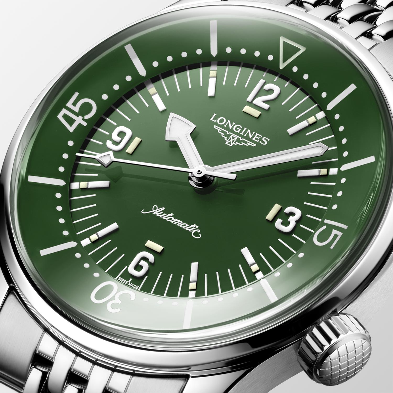 Gents Longines Legend Diver 39mm Steel Bracelet Green Dial
