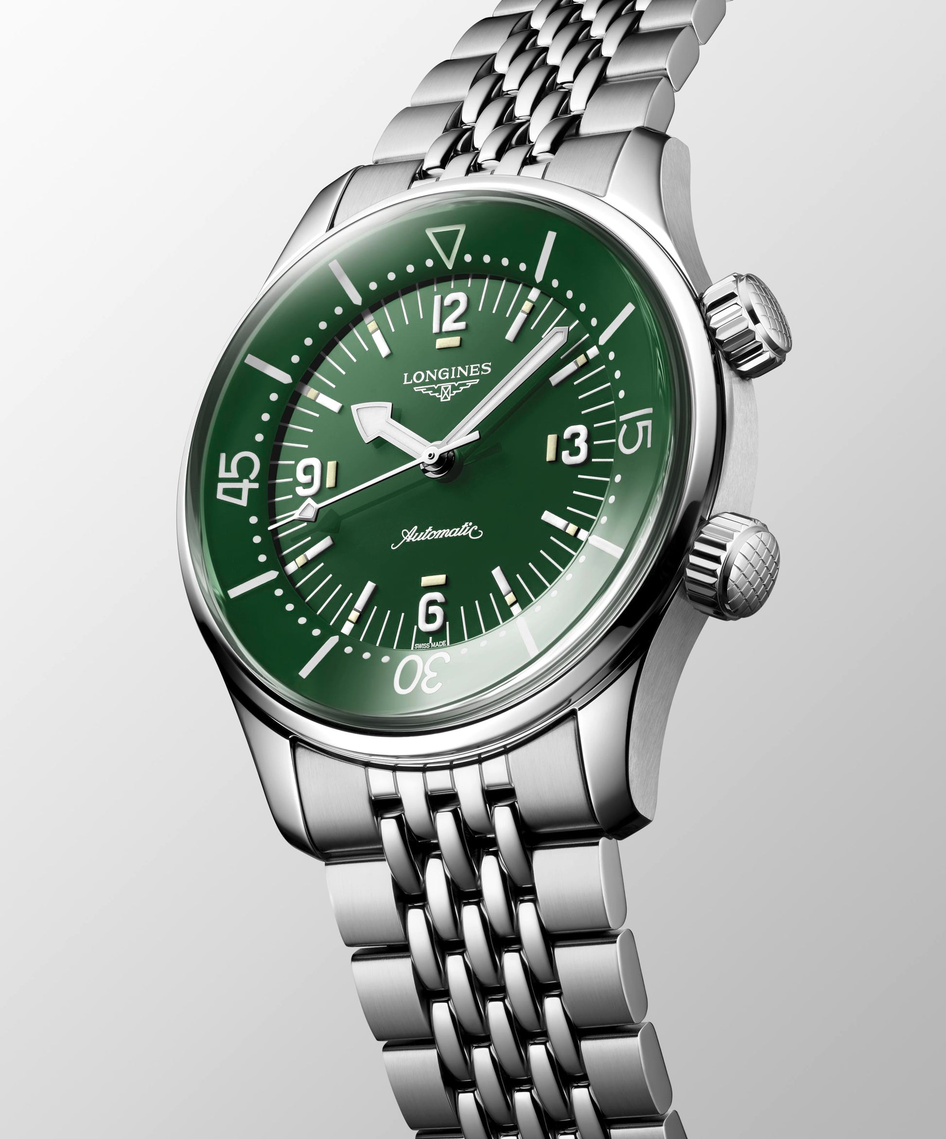 Gents Longines Legend Diver 39mm Steel Bracelet Green Dial