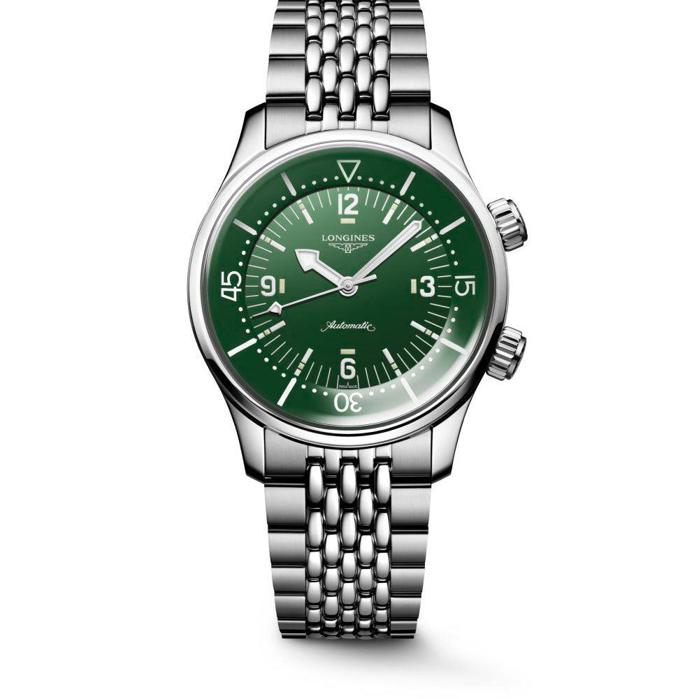 Gents Longines Legend Diver 39mm Steel Bracelet Green Dial