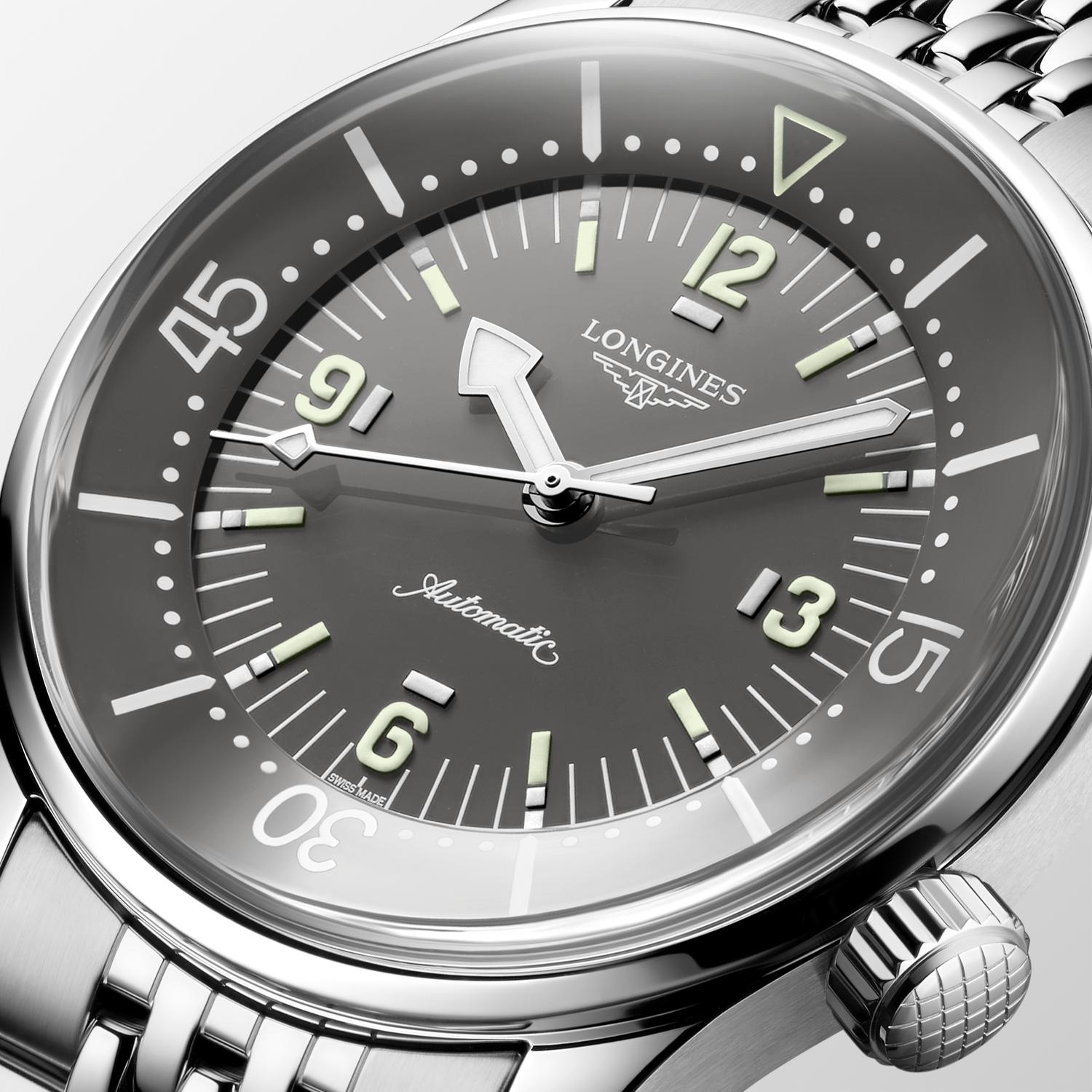 Gents Longines Legend Diver Automatic 39mm Grey Dial Steel Bracelet