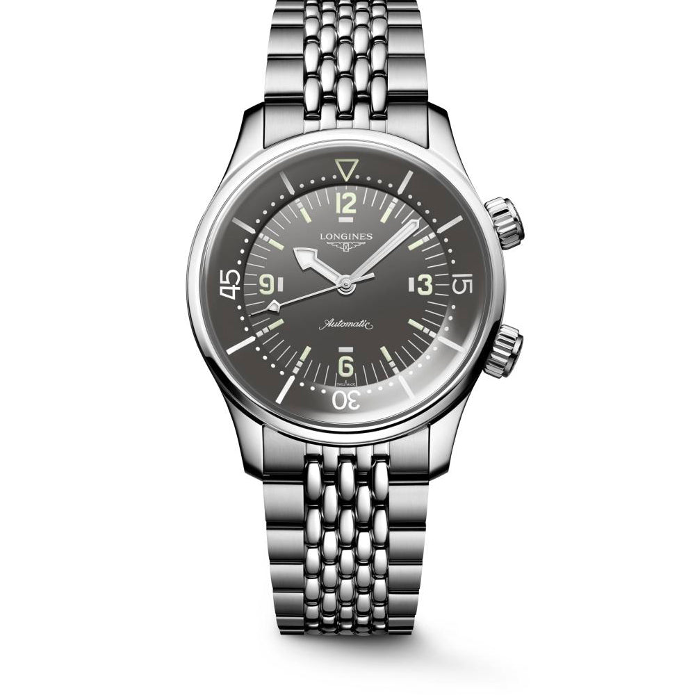 Gents Longines Legend Diver Automatic 39mm Grey Dial Steel Bracelet