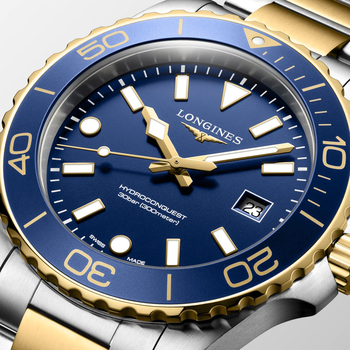 Gents Longines Hydroconquest 300m Quartz 42mm Steel and Yellow Gold PVD Bracelet Blue Dial L3.769.3.96.7