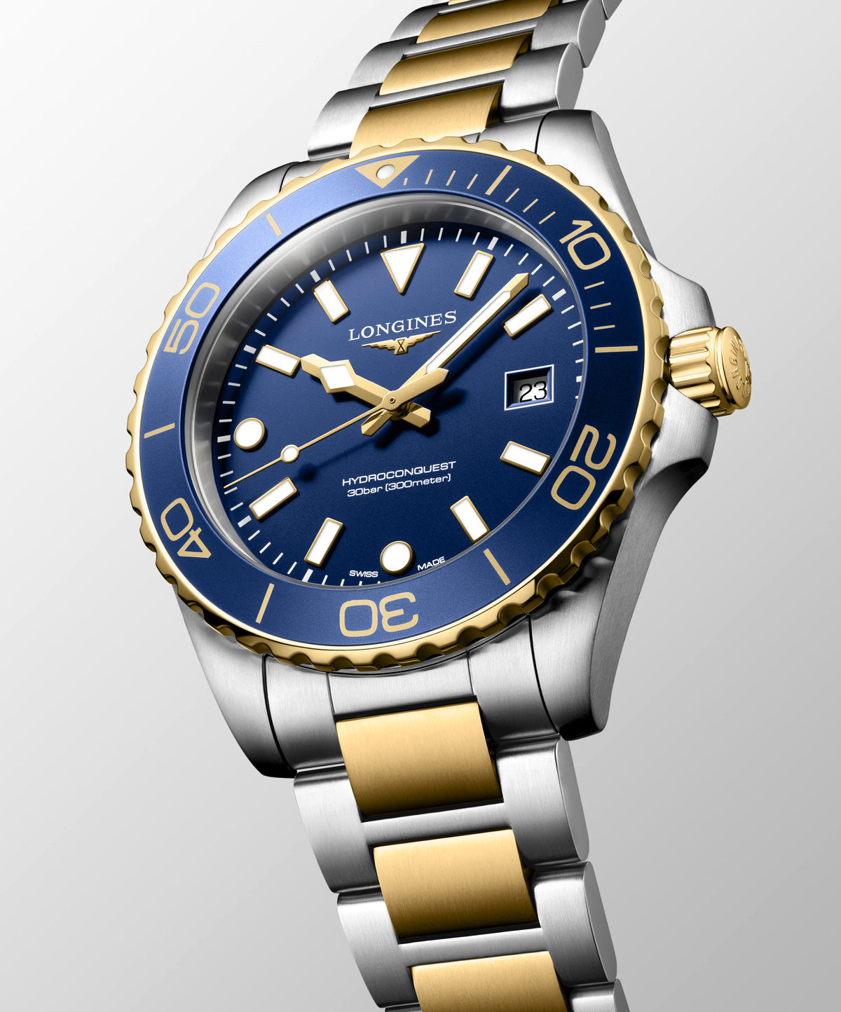 Gents Longines Hydroconquest 300m Quartz 42mm Steel and Yellow Gold PVD Bracelet Blue Dial L3.769.3.96.7