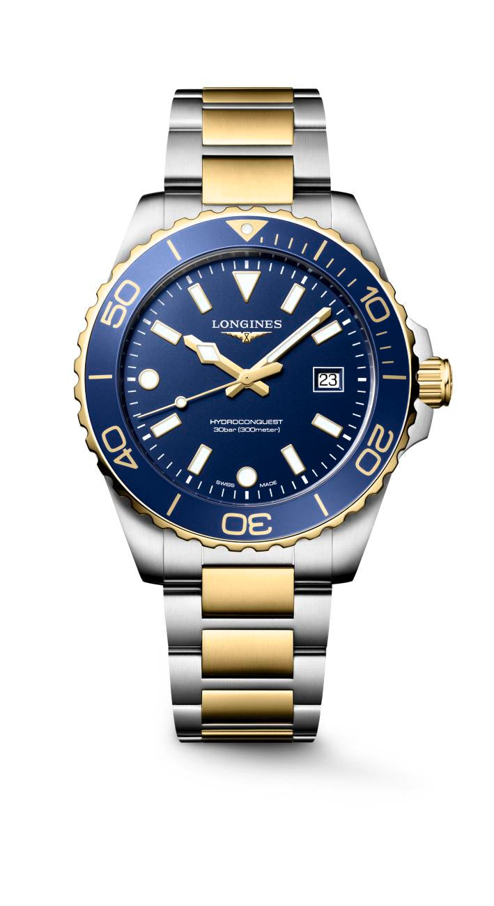 Gents Longines Hydroconquest 300m Quartz 42mm Steel and Yellow Gold PVD Bracelet Blue Dial L3.769.3.96.7