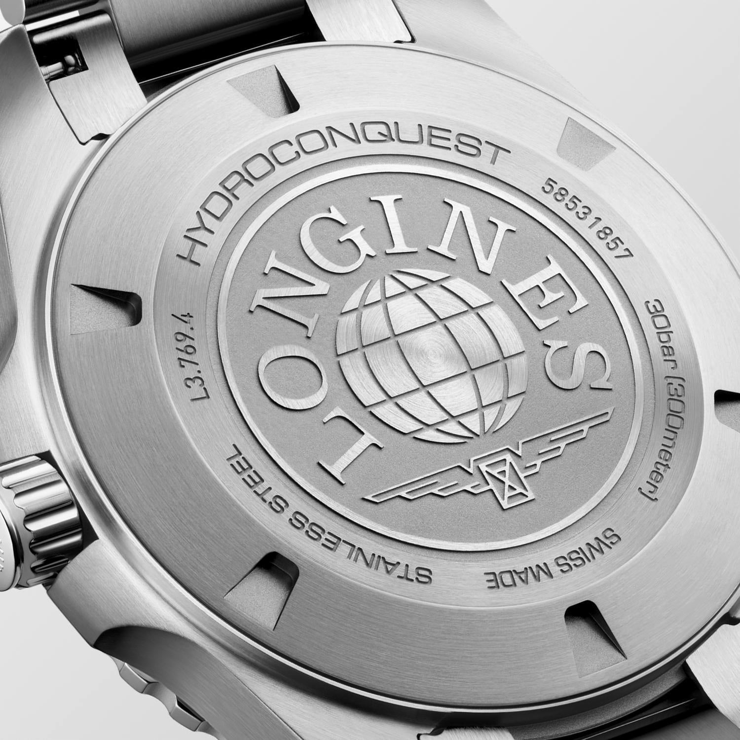 Gents Longines Hydroconquest 300m Quartz 42mm Steel Bracelet Black Dial L3.769.4.56.6