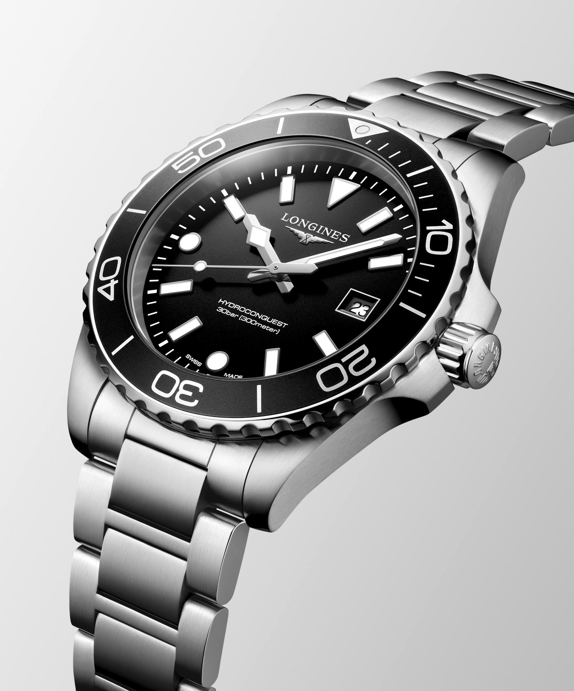 Gents Longines Hydroconquest 300m Quartz 42mm Steel Bracelet Black Dial L3.769.4.56.6