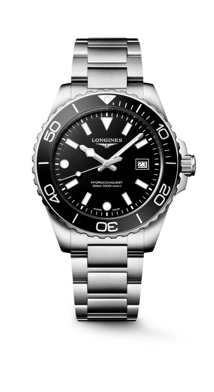 Gents Longines Hydroconquest 300m Quartz 42mm Steel Bracelet Black Dial L3.769.4.56.6