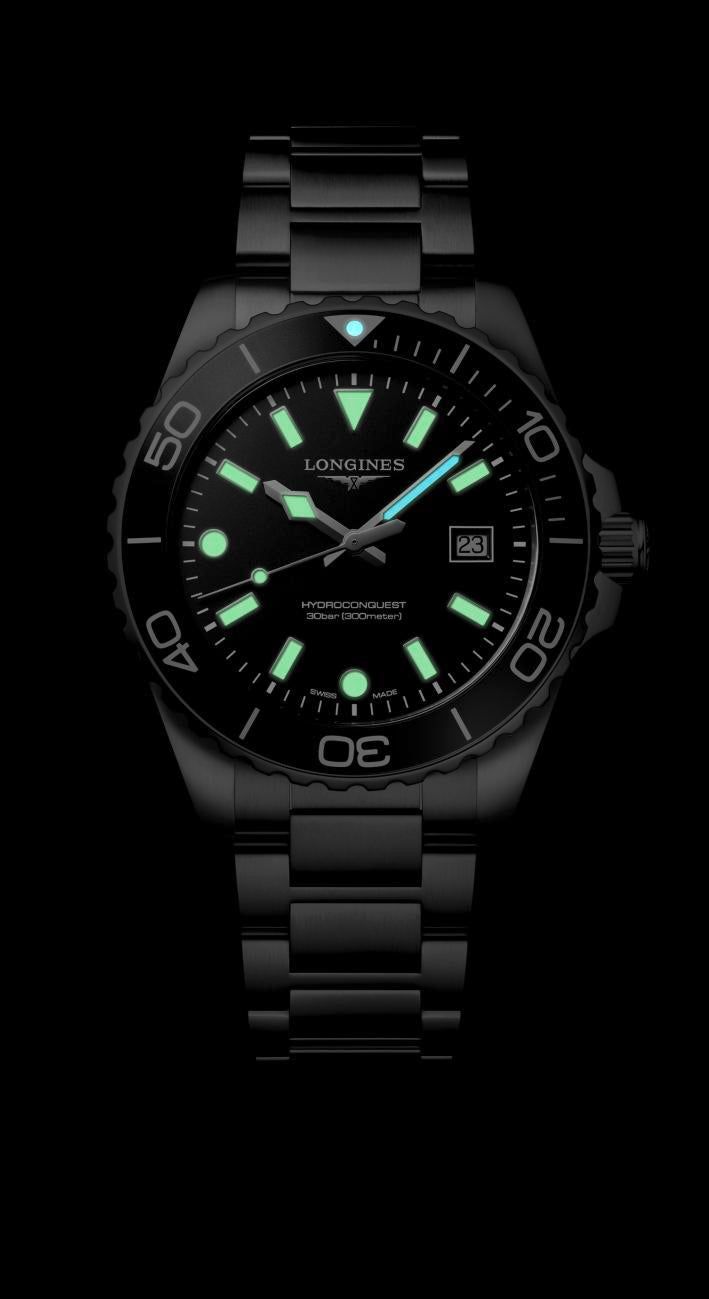 Gents Longines Hydroconquest 300m Quartz 42mm Steel Bracelet Black Dial L3.769.4.56.6
