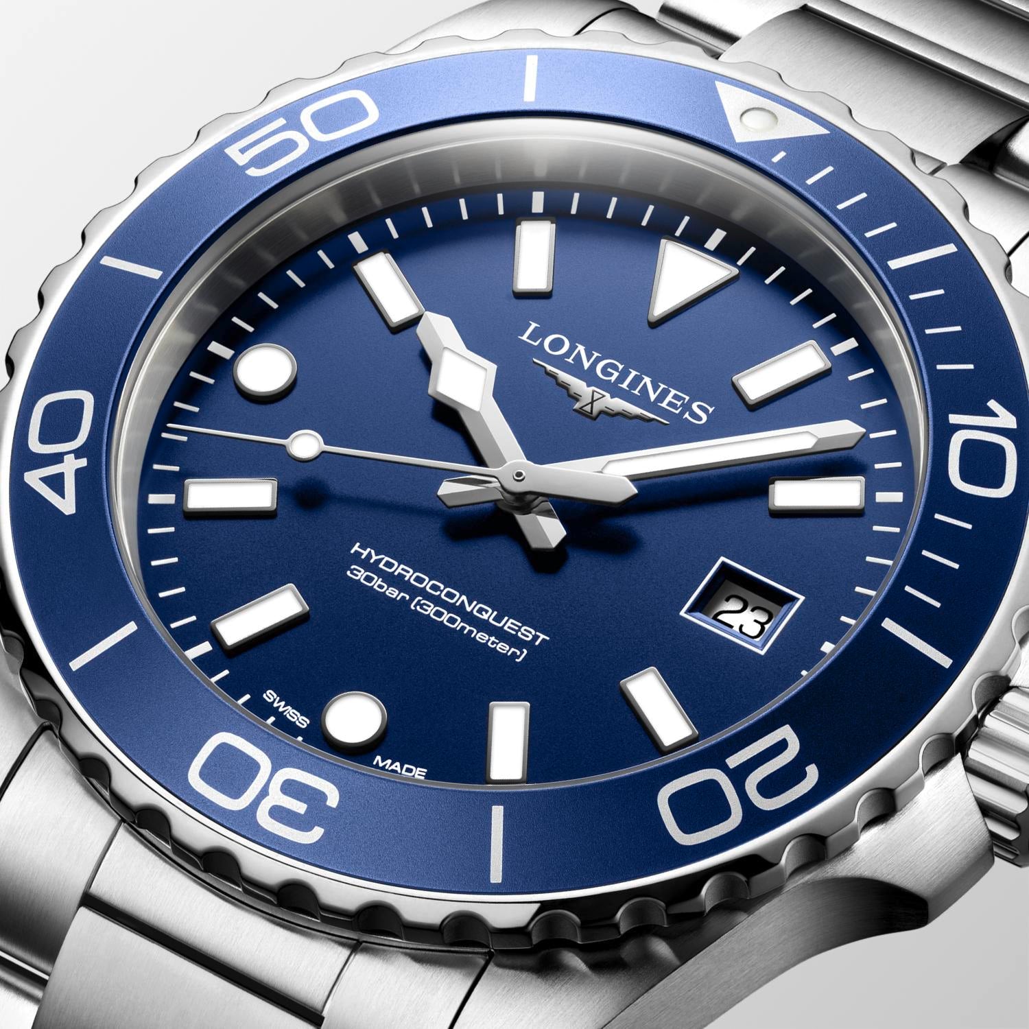 Gents Longines Hydroconquest Quartz 42mm Steel Bracelet Blue Dial L3.769.4.96.6