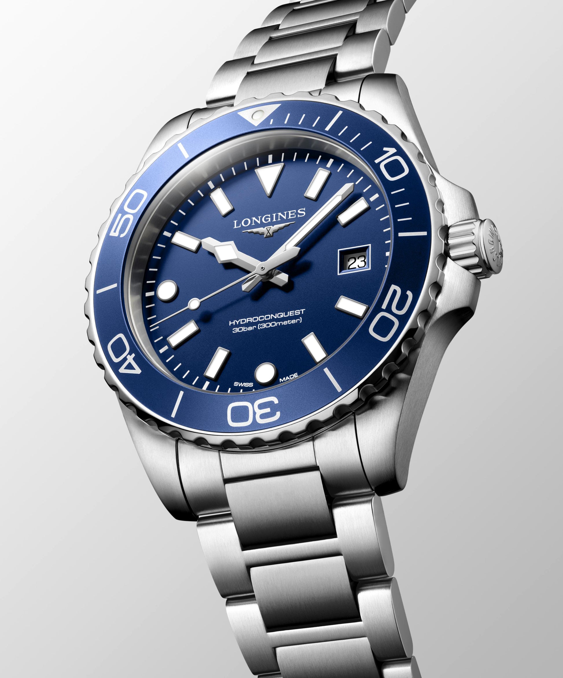 Gents Longines Hydroconquest Quartz 42mm Steel Bracelet Blue Dial L3.769.4.96.6