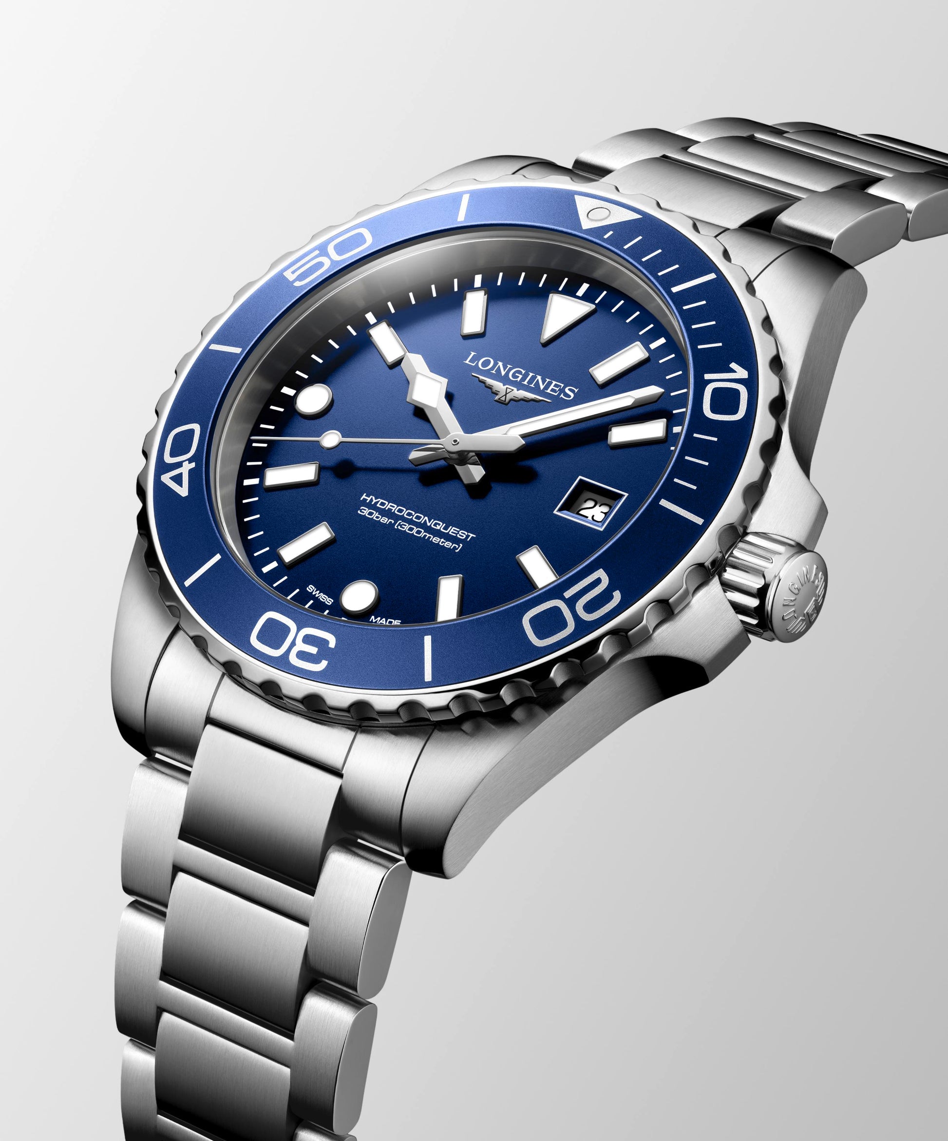 Gents Longines Hydroconquest Quartz 42mm Steel Bracelet Blue Dial L3.769.4.96.6