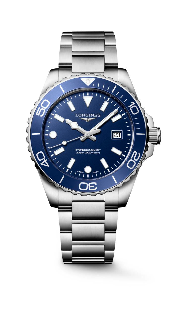Gents Longines Hydroconquest Quartz 42mm Steel Bracelet Blue Dial L3.769.4.96.6