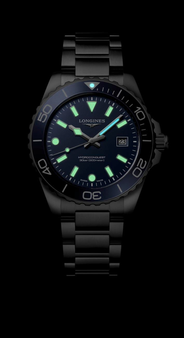 Gents Longines Hydroconquest Quartz 42mm Steel Bracelet Blue Dial L3.769.4.96.6