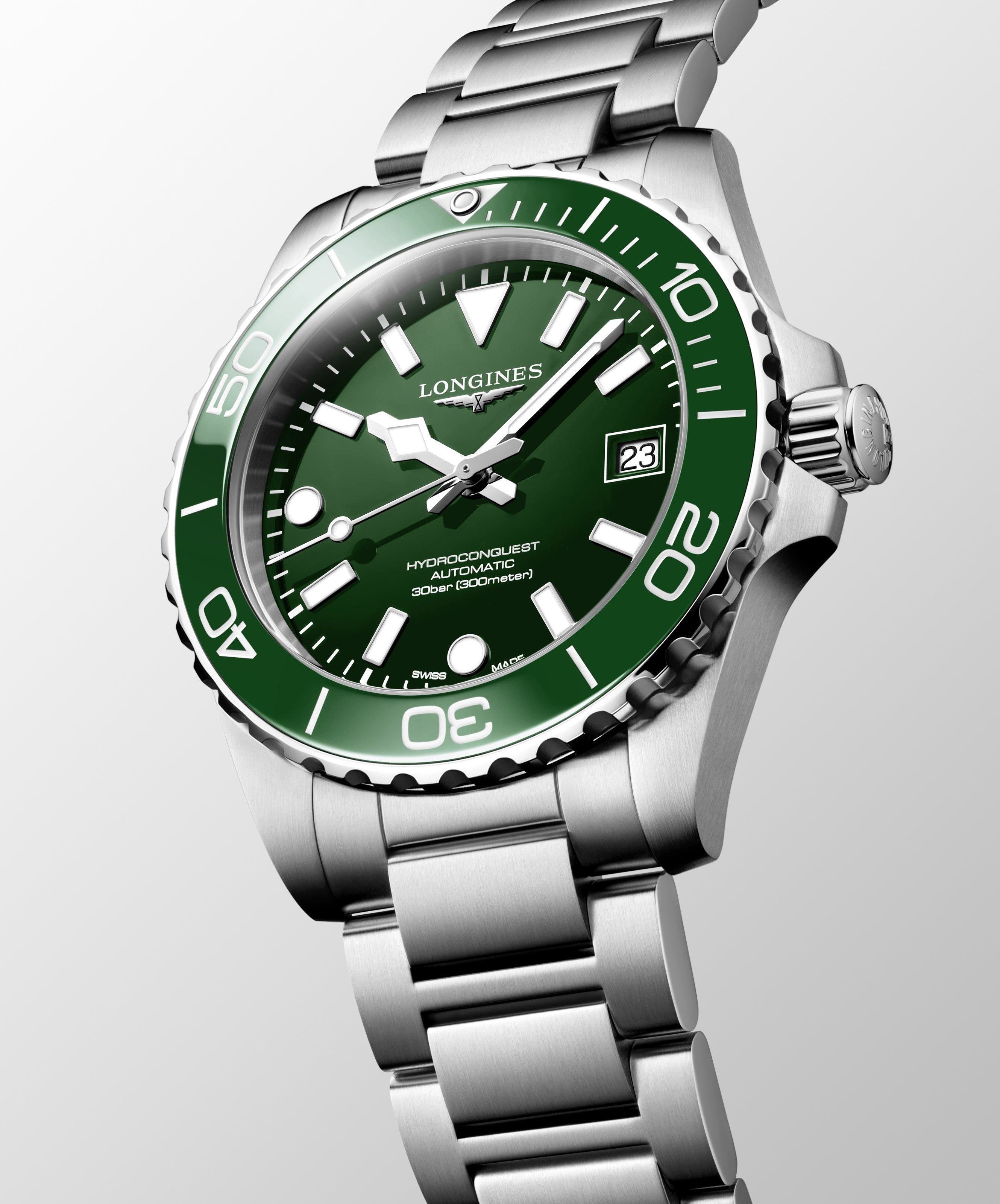 Gents Longines Hydroconquest Automatic 39mm Steel Bracelet Green Dial Green Ceramic Bezel