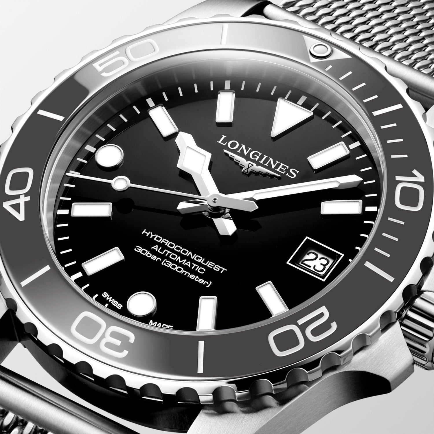 Gents Longines Hydroconquest Automatic 39mm Steel Bracelet Black Ceramic Bezel Black Dial L3.779.4.70.6