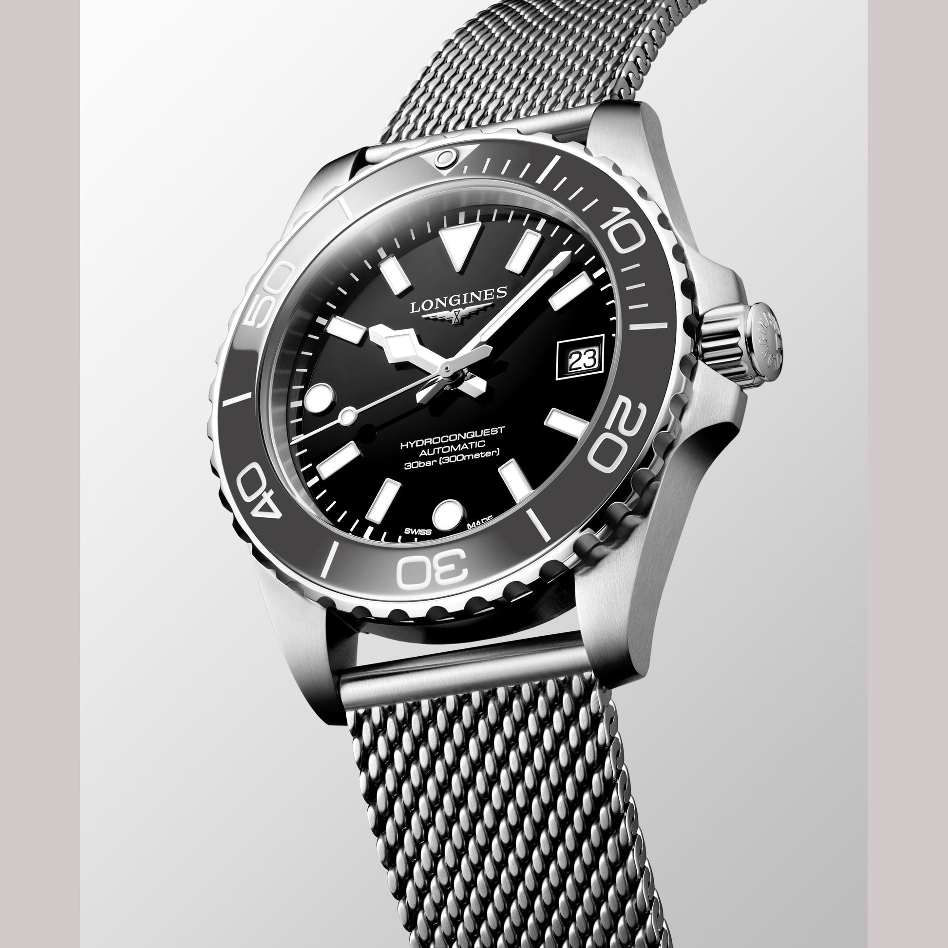 Gents Longines Hydroconquest Automatic 39mm Steel Bracelet Black Ceramic Bezel Black Dial L3.779.4.70.6