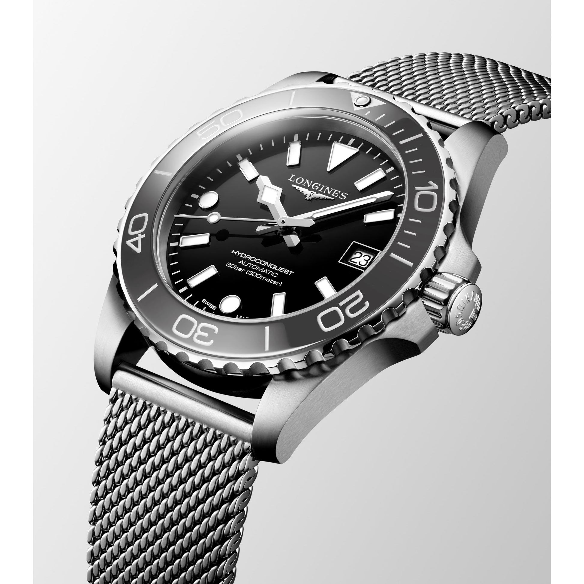 Gents Longines Hydroconquest Automatic 39mm Steel Bracelet Black Ceramic Bezel Black Dial L3.779.4.70.6