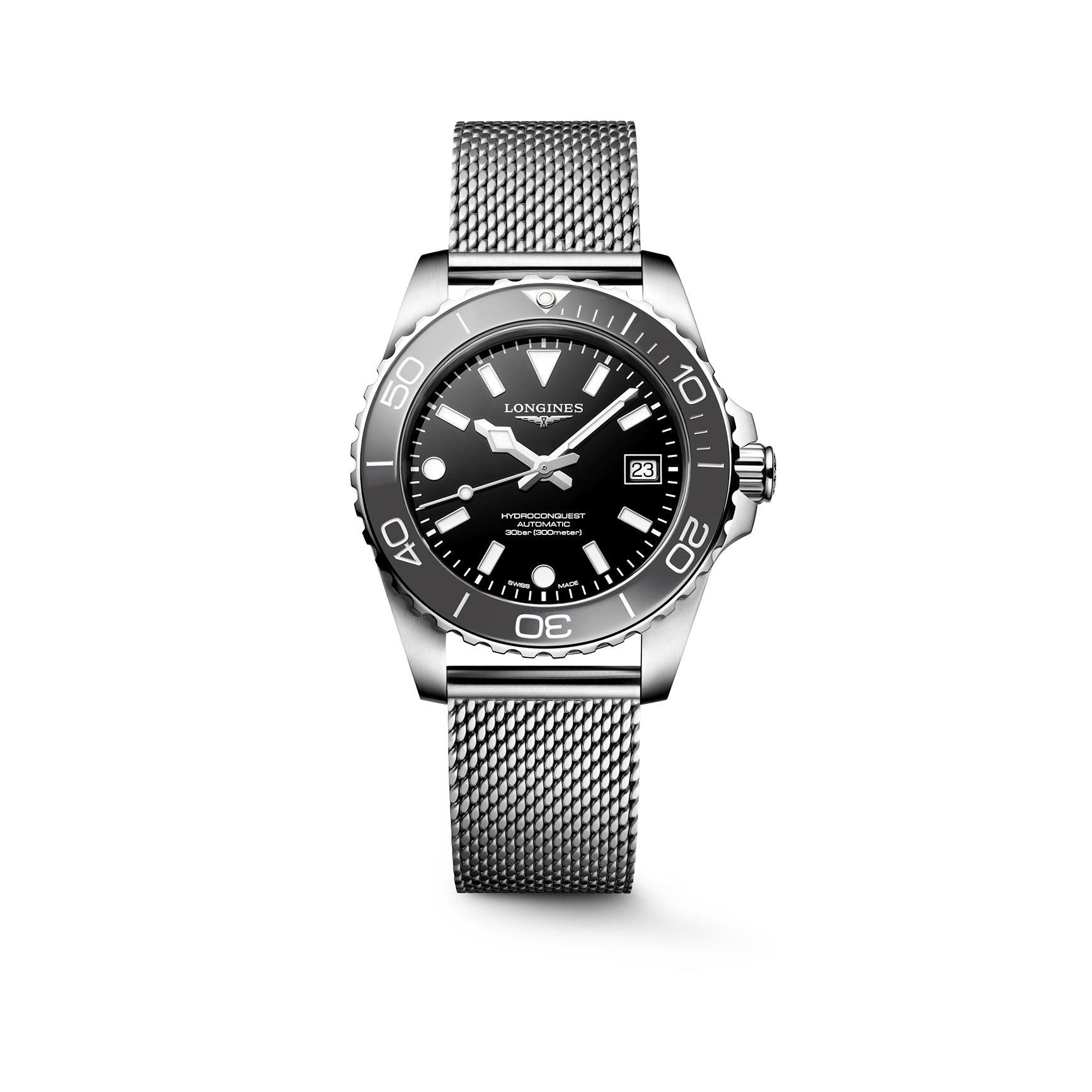 Gents Longines Hydroconquest Automatic 39mm Steel Bracelet Black Ceramic Bezel Black Dial L3.779.4.70.6