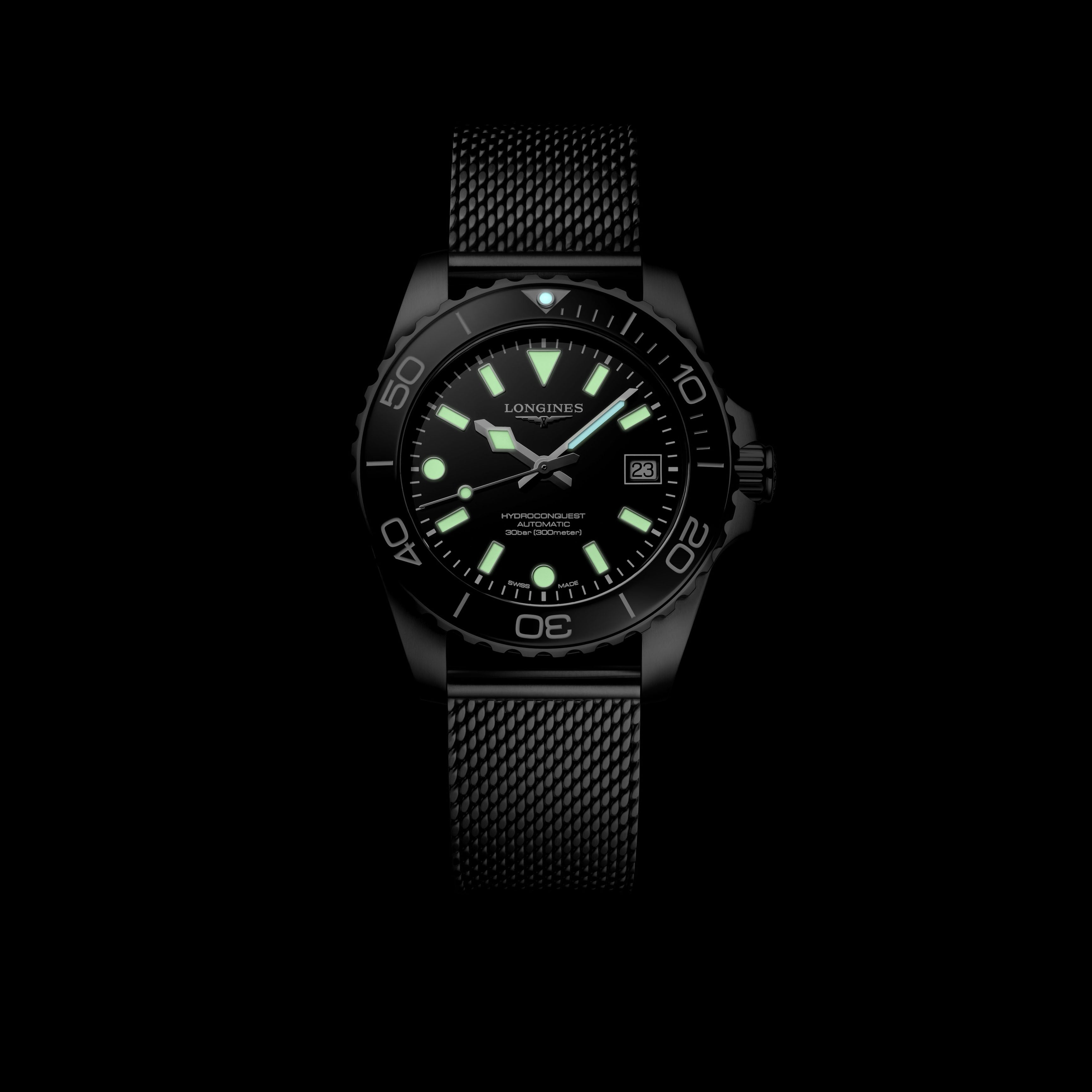 Gents Longines Hydroconquest Automatic 39mm Steel Bracelet Black Ceramic Bezel Black Dial L3.779.4.70.6