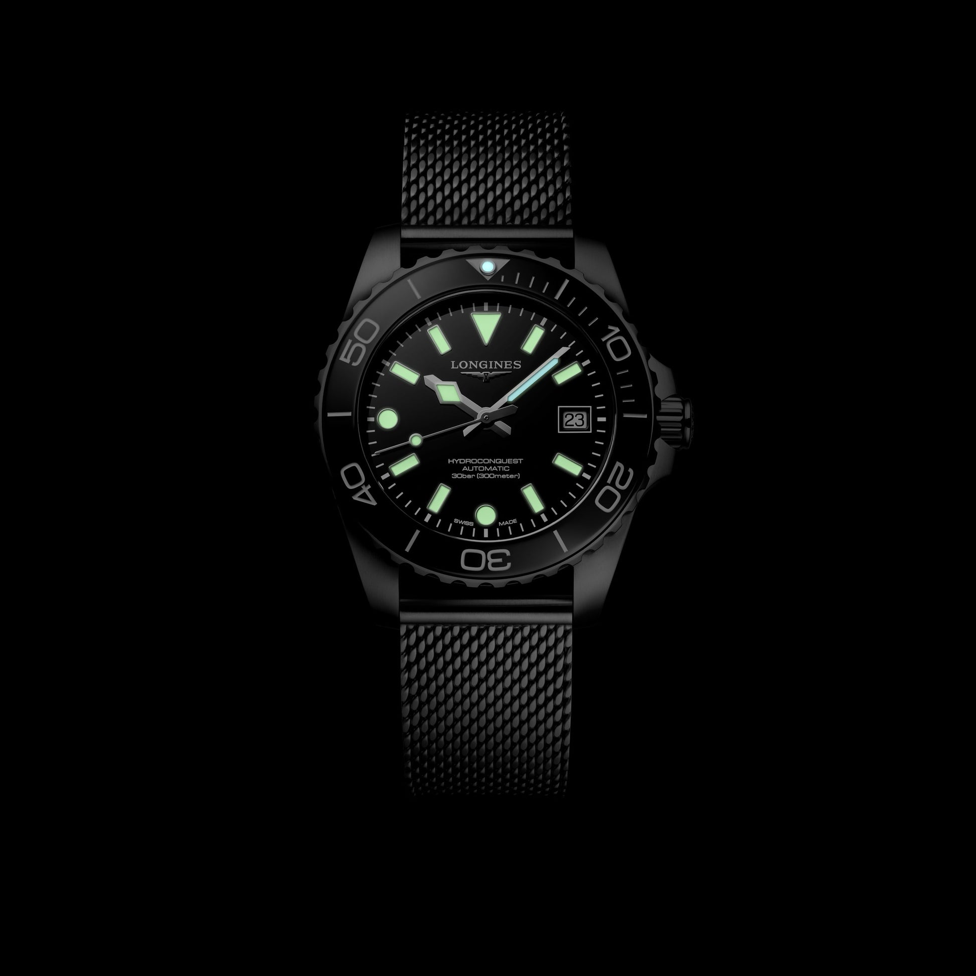 Gents Longines Hydroconquest Automatic 39mm Steel Bracelet Black Ceramic Bezel Black Dial L3.779.4.70.6
