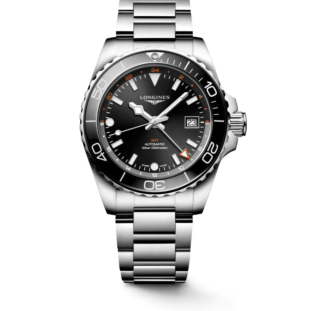 Gents Longines Hydroconquest GMT Auto 41mm Steel Black Dial