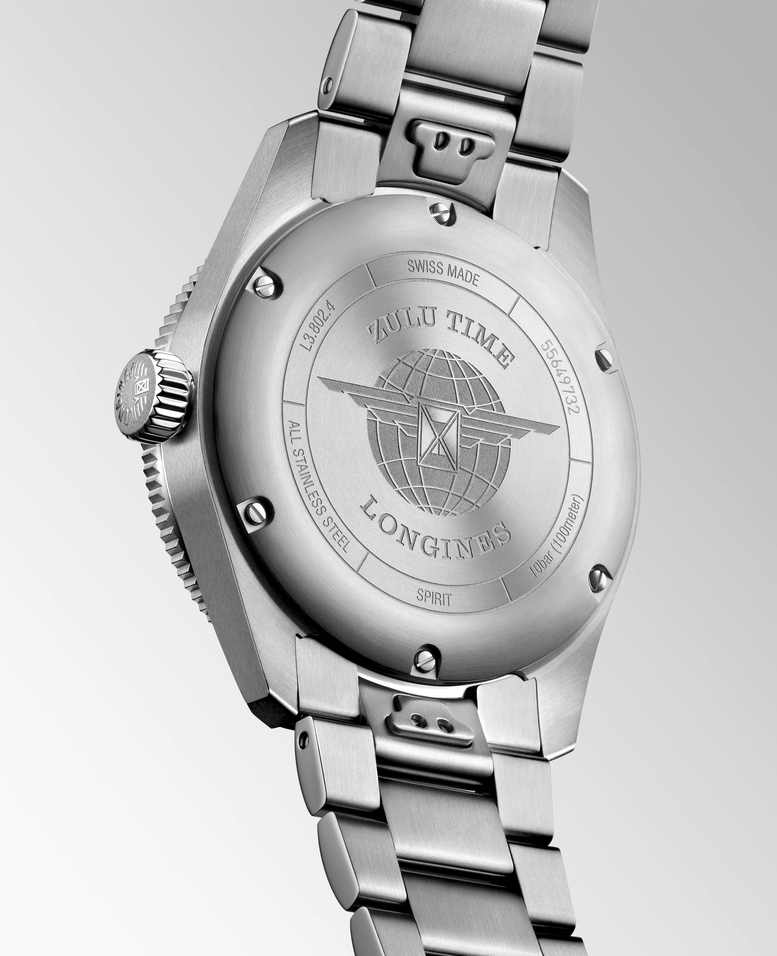 Gents Longines Spirit Zulu Time Automatic 39mm Steel Black Arabic Numeral Dial