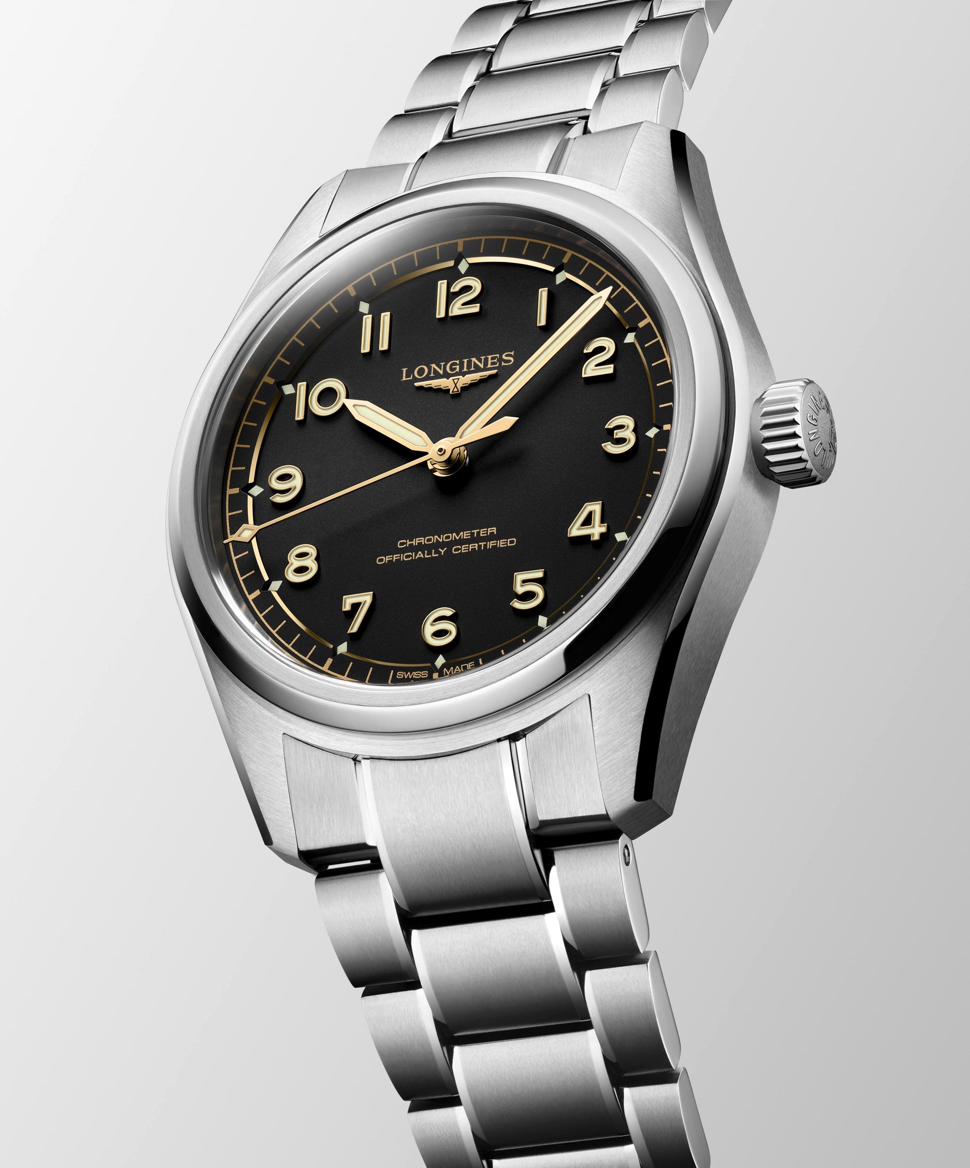 Gents Longines Spirit Auto 39mm Steel Bracelet Black Dial
