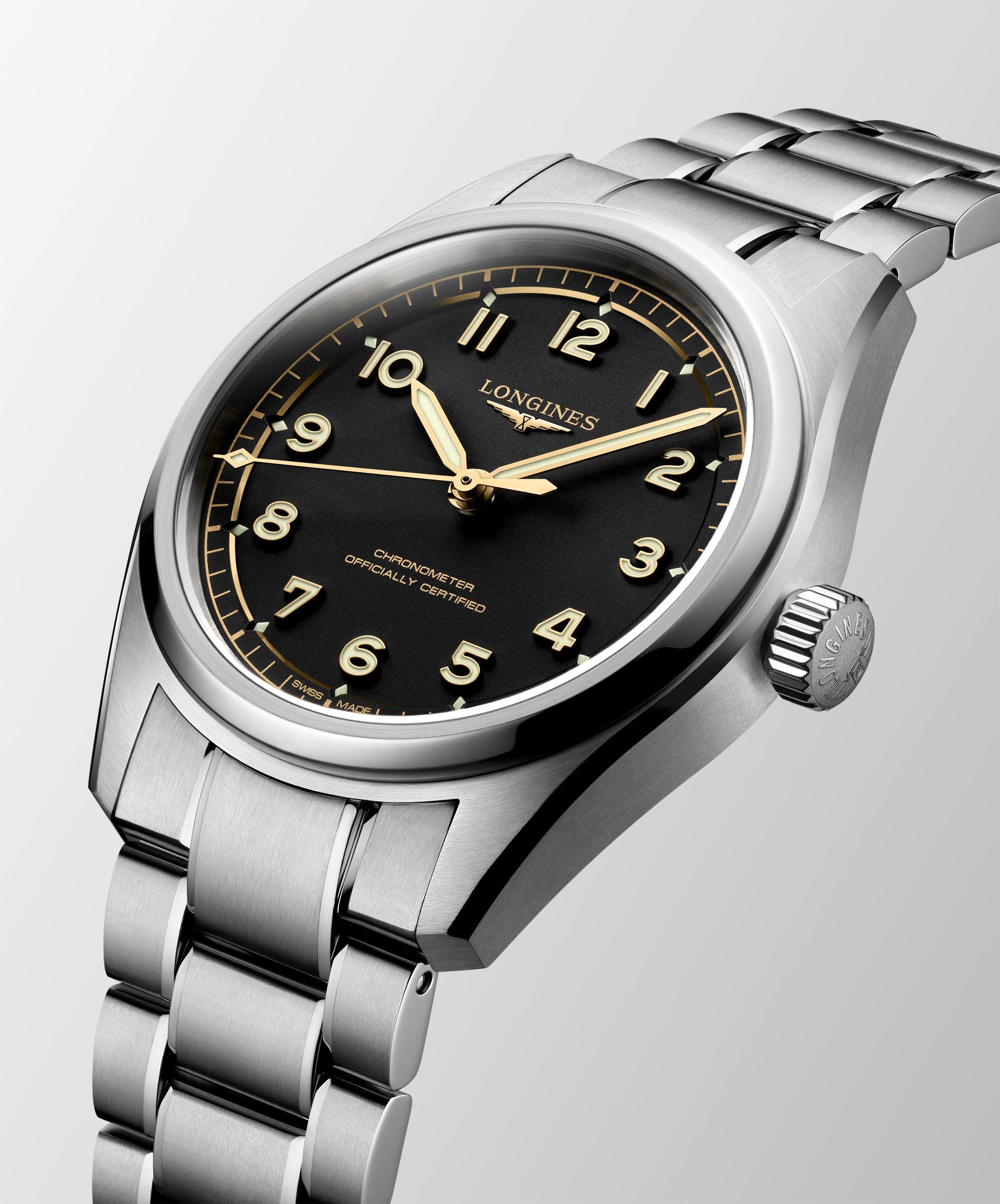 Gents Longines Spirit Auto 39mm Steel Bracelet Black Dial