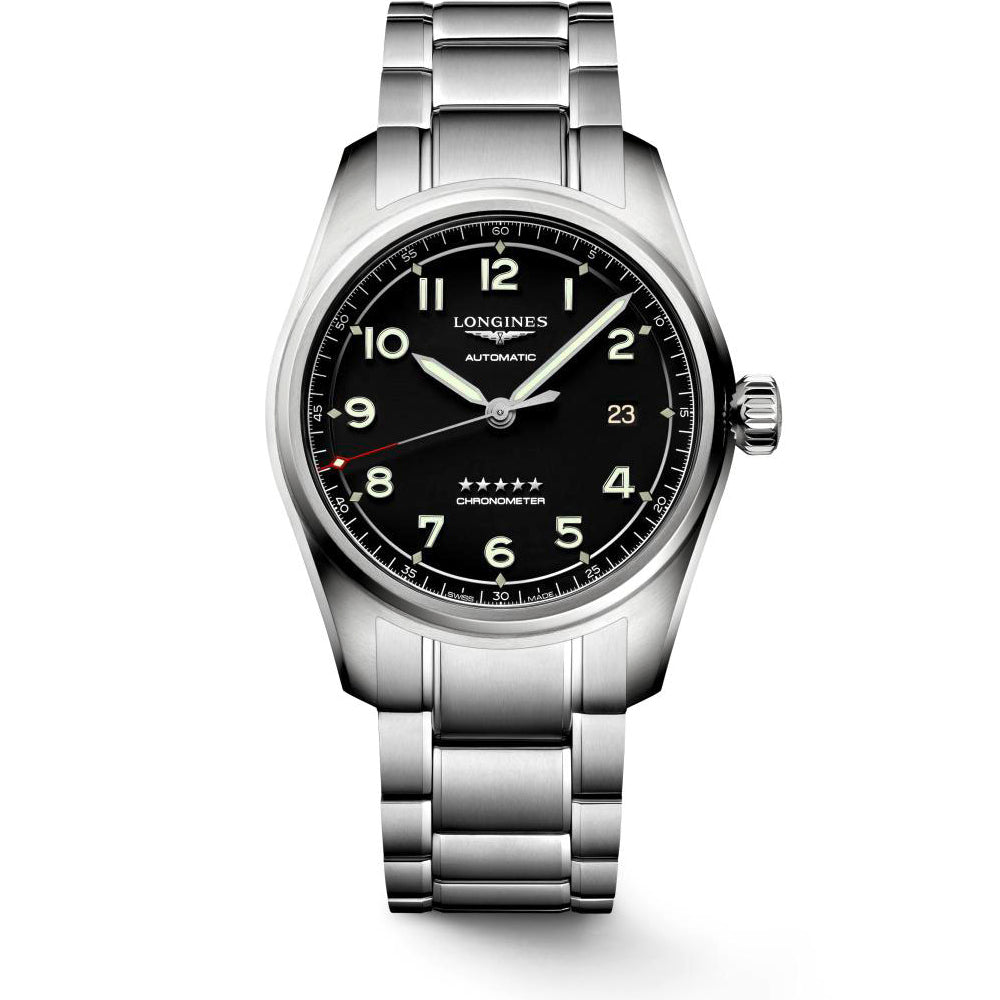 Gents Longines Spirit 40mm Automatic Steel Bracelet Black Arabic Numeral Dial Date