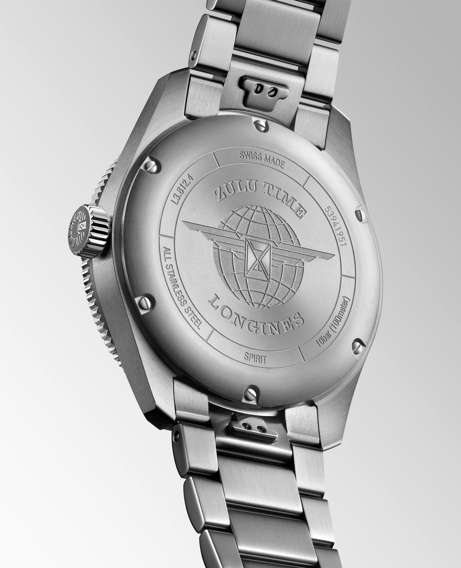 Gents Longines Spirit Automatic 42mm Steel Bracelet Blue Bezel and Blue Sunray Arabic Numeral Dial Date
