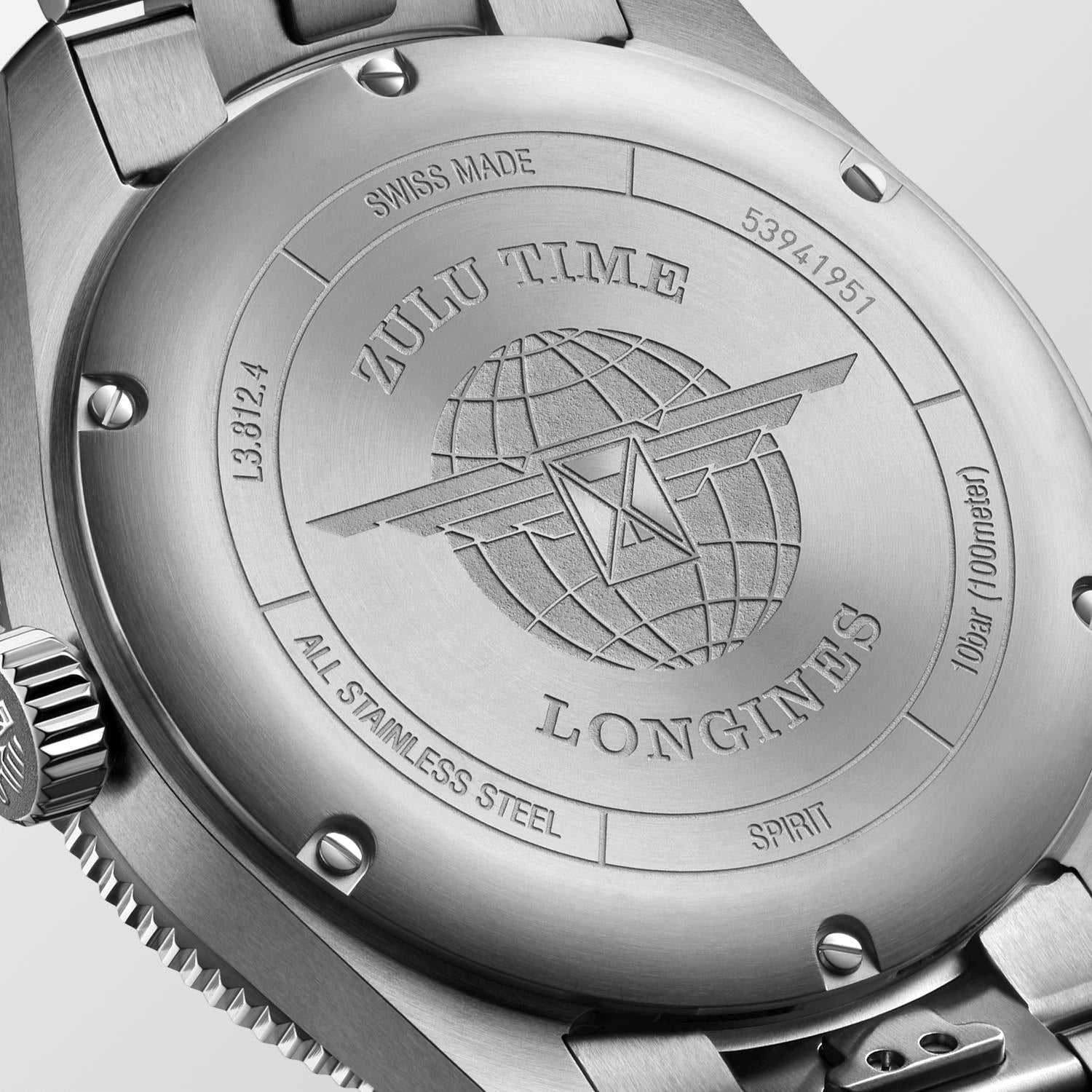 Gents Longines Spirit Automatic 42mm Steel Bracelet Blue Bezel and Blue Sunray Arabic Numeral Dial Date