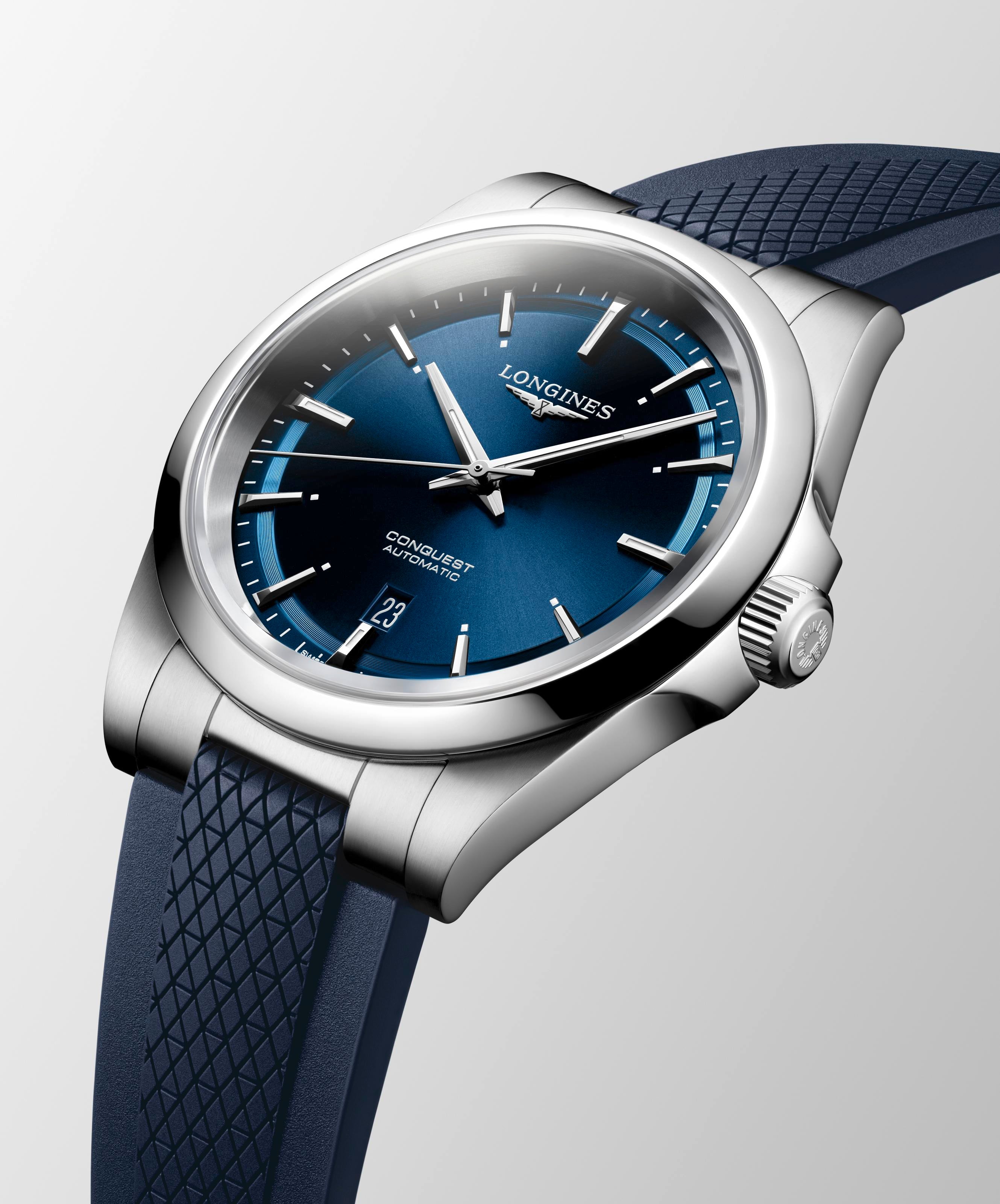Gents Longines Conquest Auto 41mm Steel Case Blue Dial Blue Strap