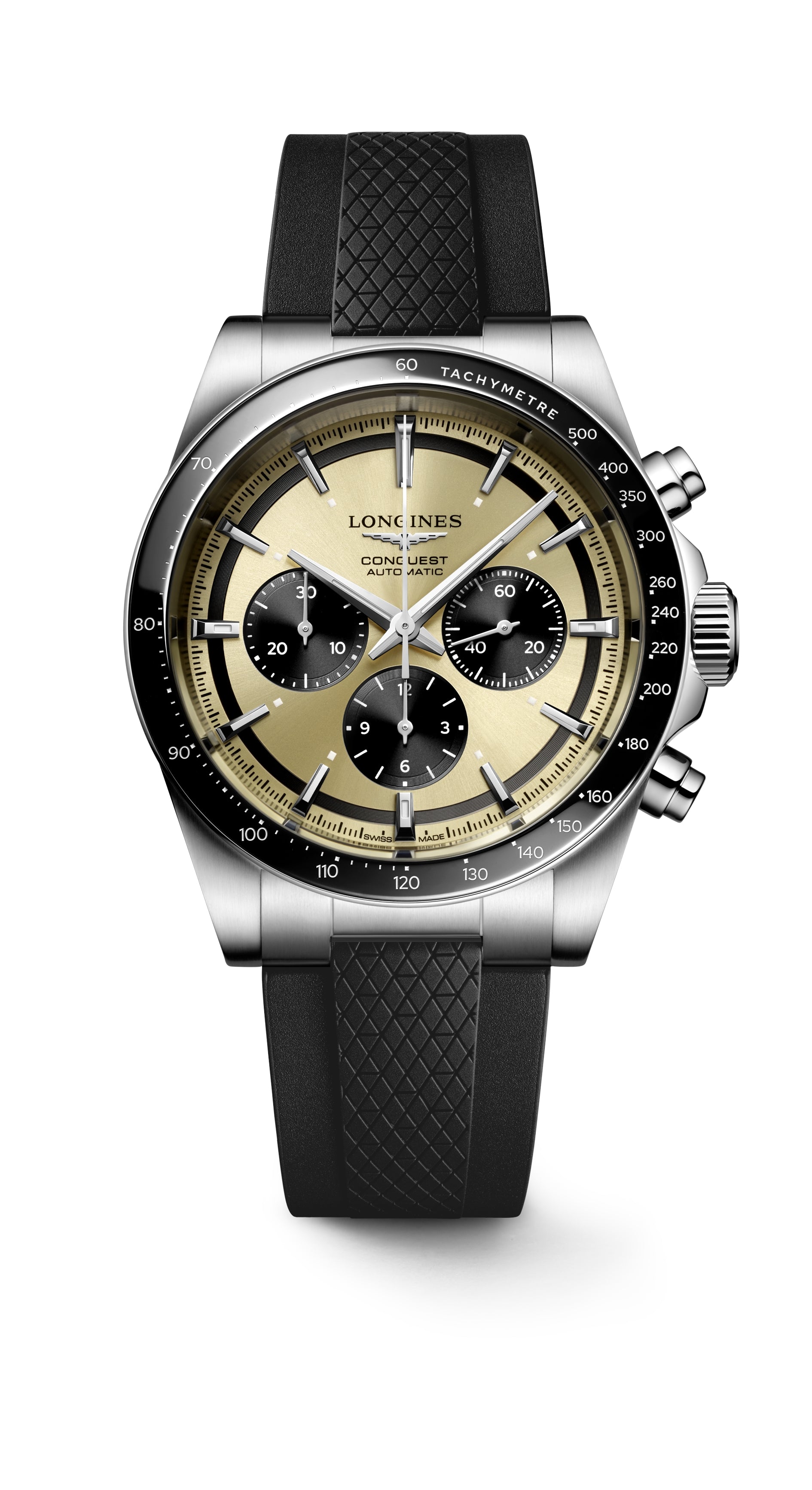 Gents Longines Conquest Auto Chronograph 42mm Steel Black Strap Brown Dial