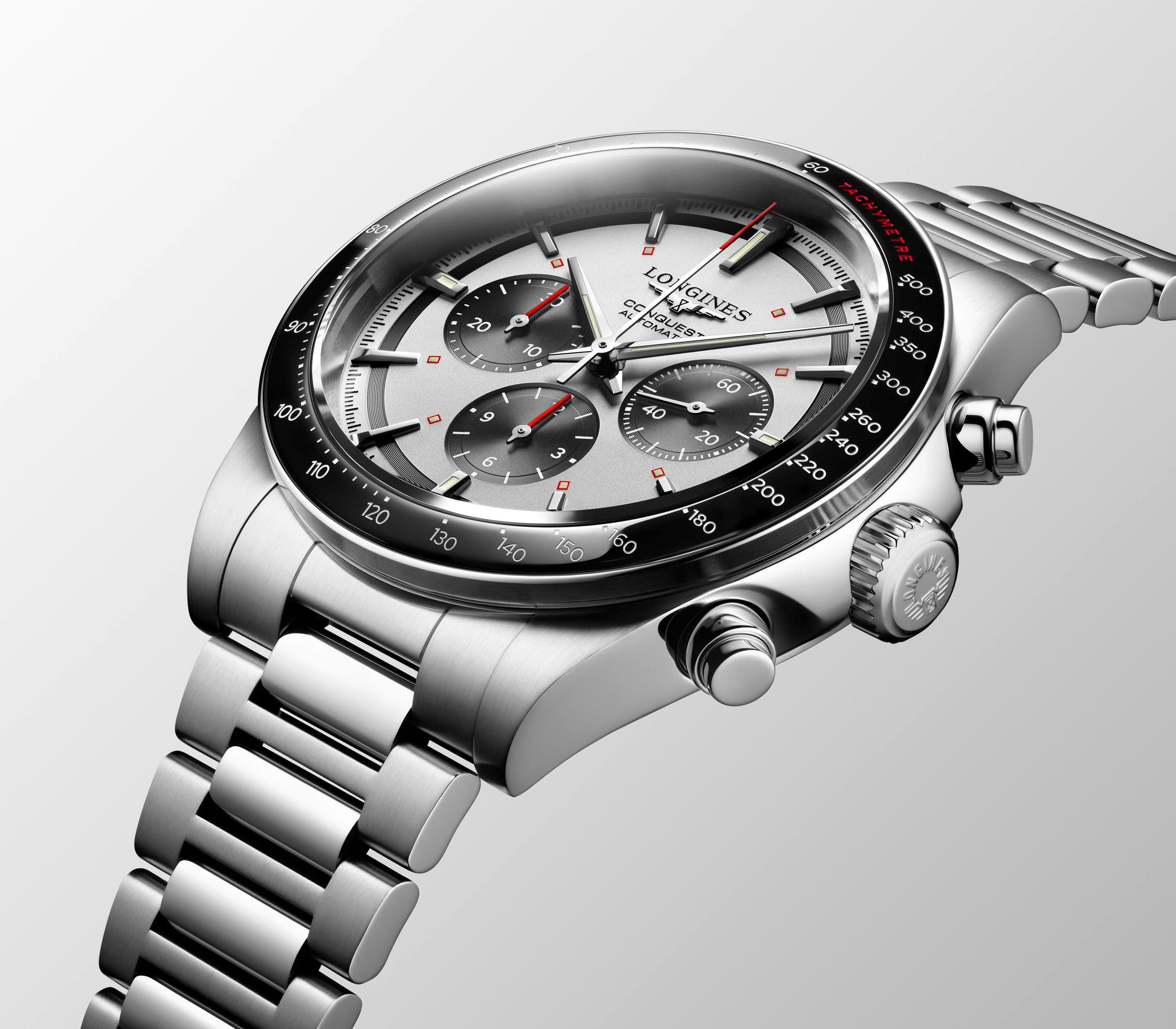 Gents Longines Conquest Automatic Chronograph 42mm Steel Bracelet Silver Dial