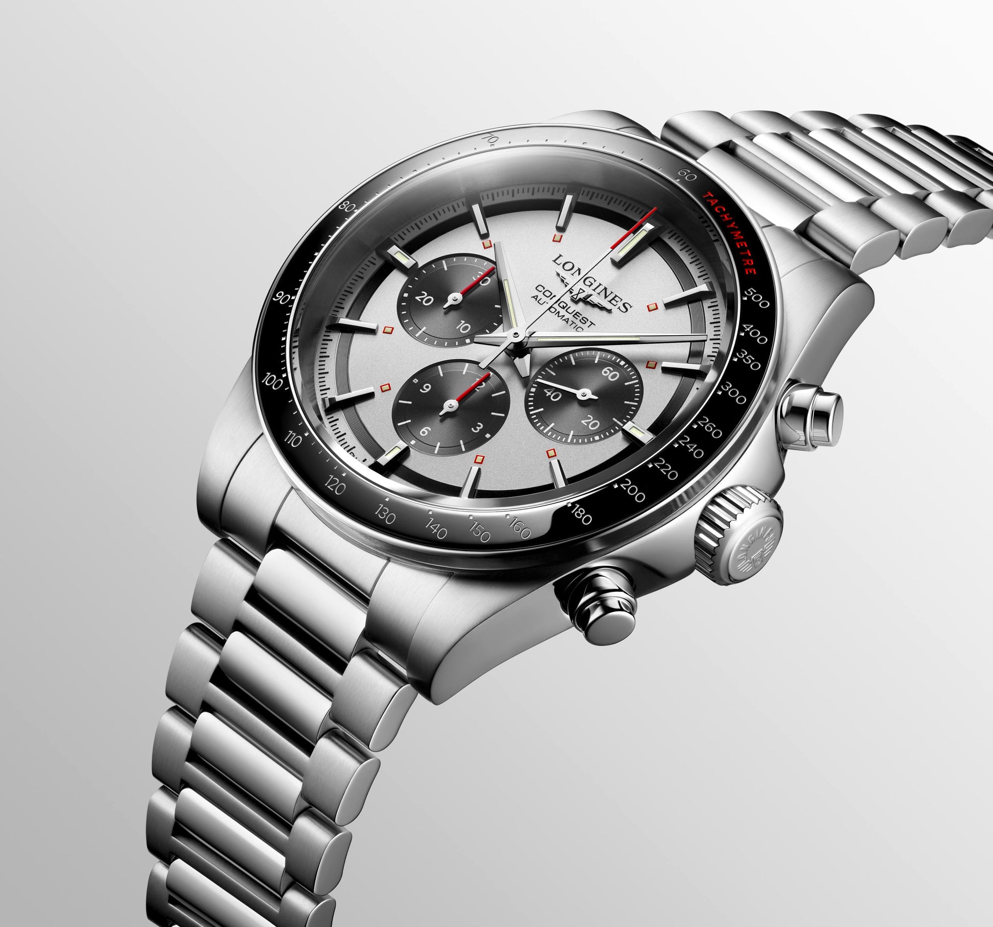Gents Longines Conquest Automatic Chronograph 42mm Steel Bracelet Silver Dial