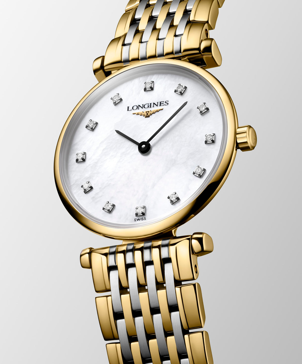 Ladies Longines Bi Coloured Le Grande Classique White Mother of Pearl Diamond Dial 24mm L4.209.2.87.7